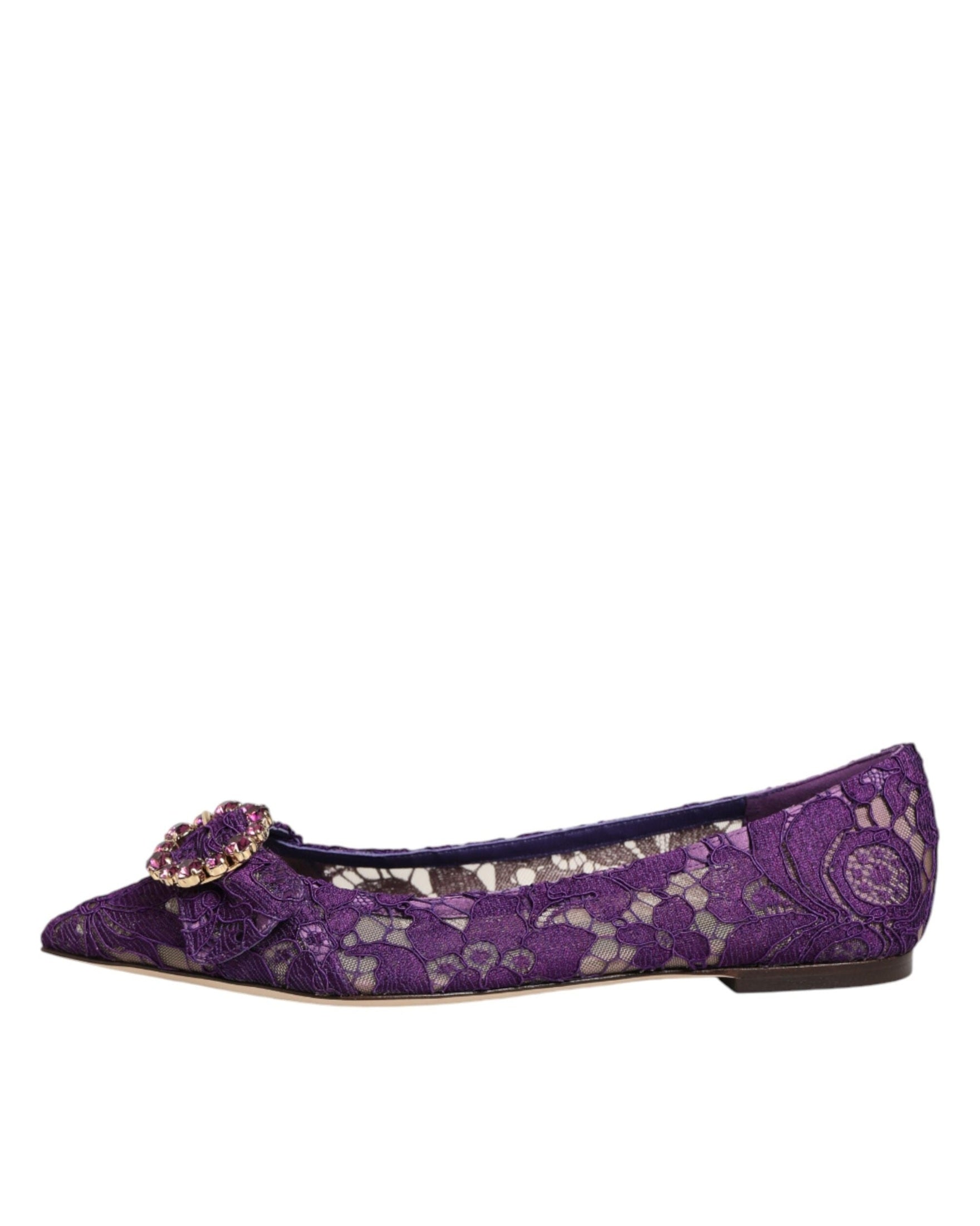 Dolce & Gabbana Purple Lace Taormina Crystals Flats Shoes Glam Steals