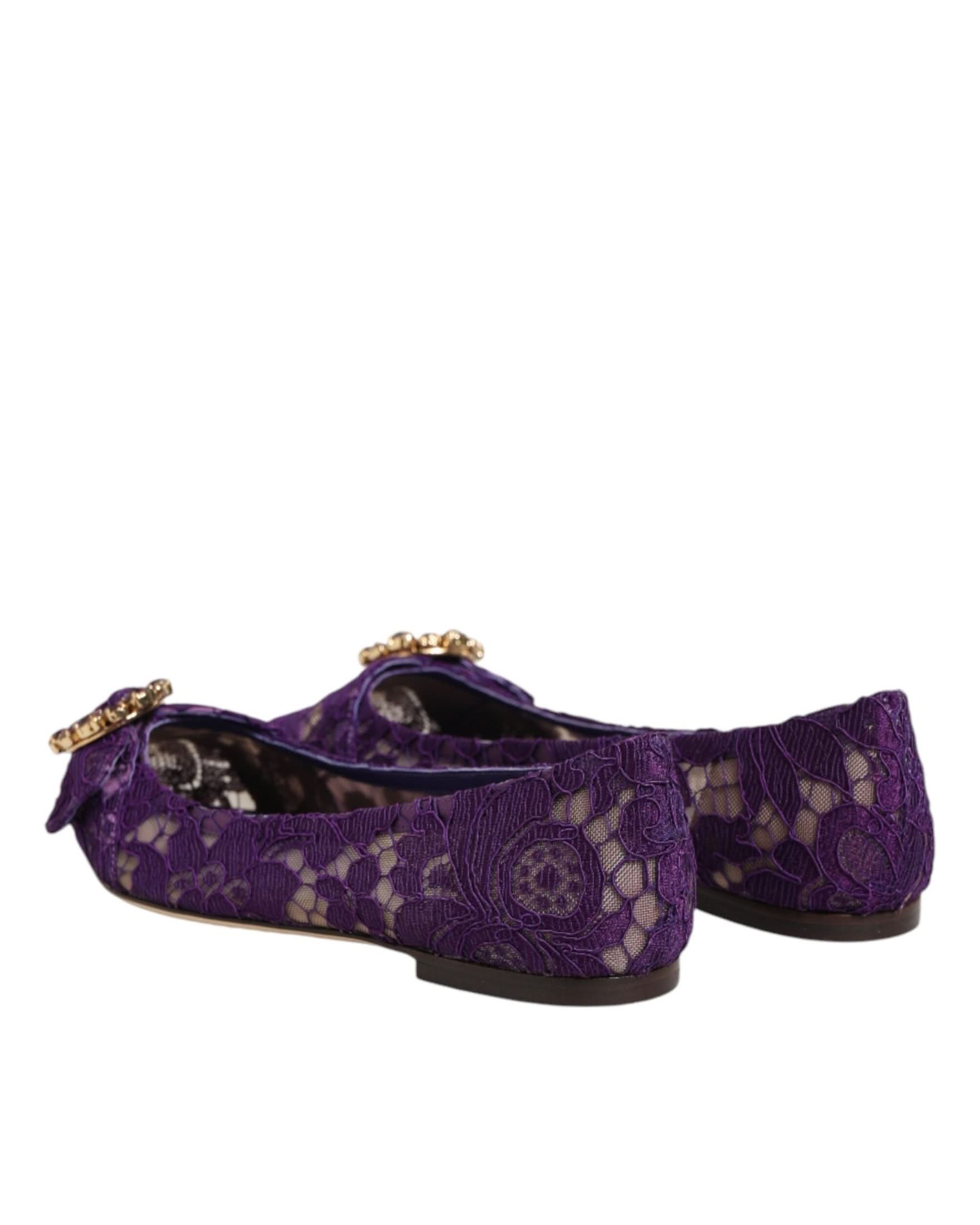 Dolce & Gabbana Purple Lace Taormina Crystals Flats Shoes Flats