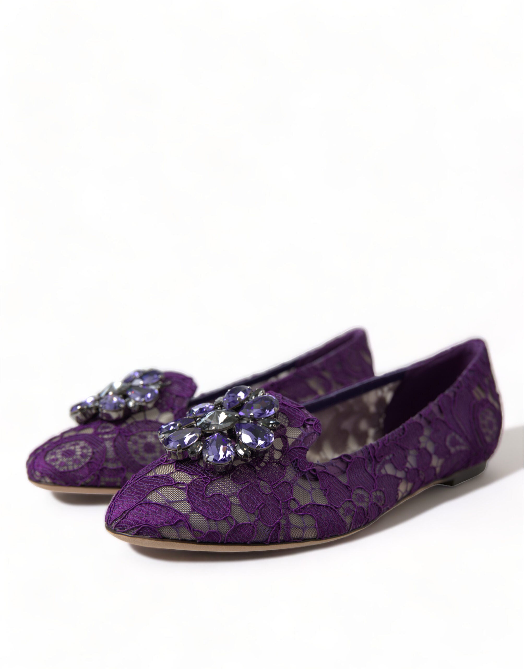 Dolce & Gabbana Purple Lace Vally Taormina Crystals Flats Glam Steals