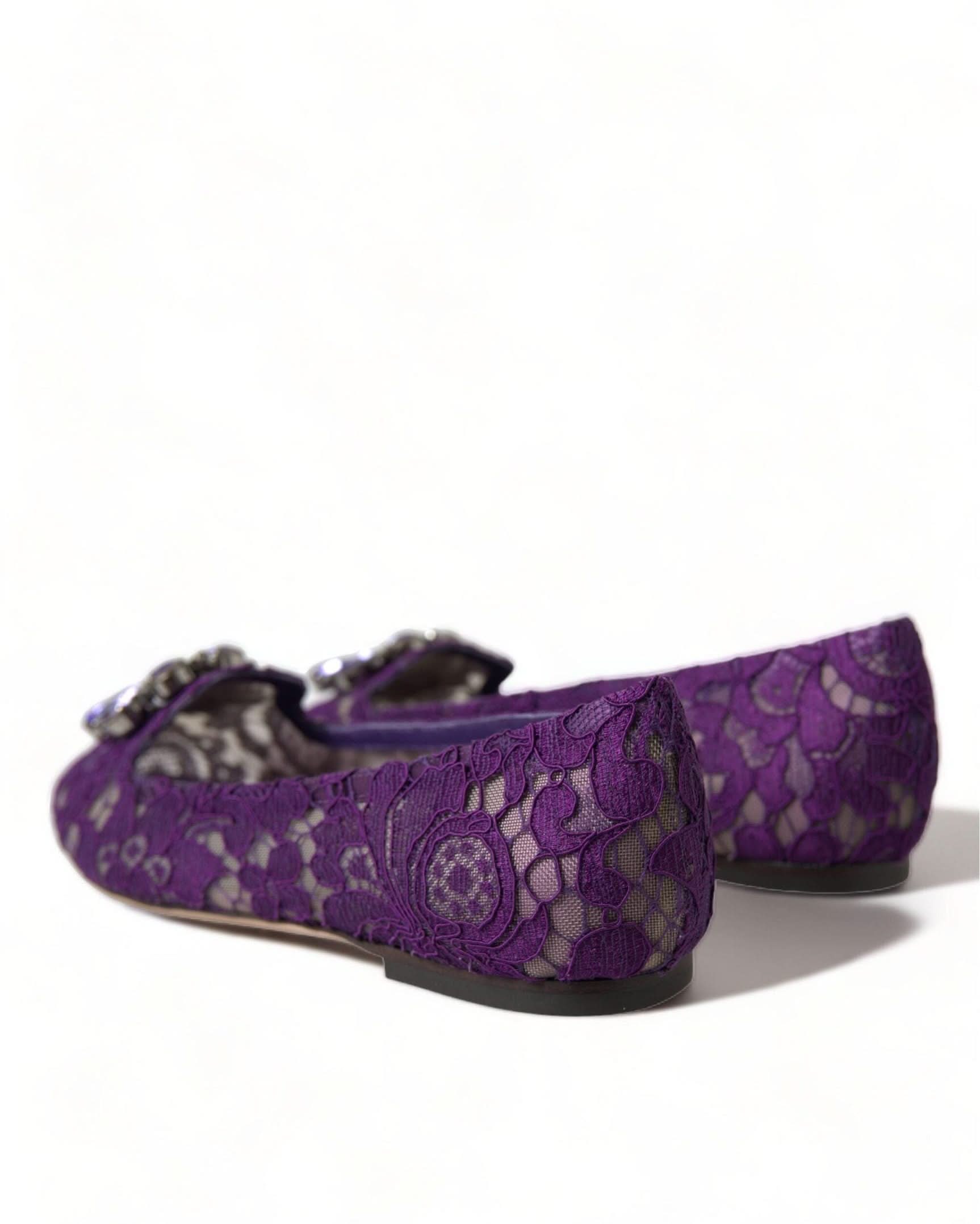 Dolce & Gabbana Purple Lace Vally Taormina Crystals Flats Flats