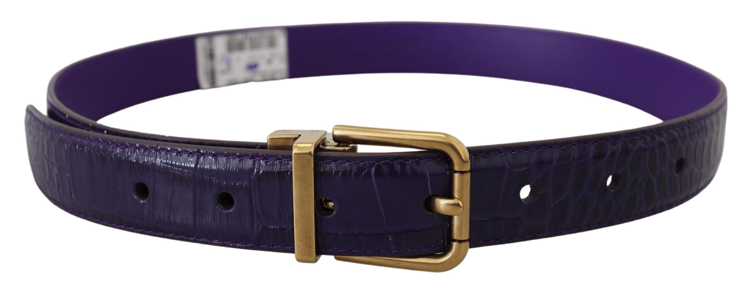 Dolce & Gabbana Purple Leather Exotic Gold Metal Buckle Belt Glam Steals