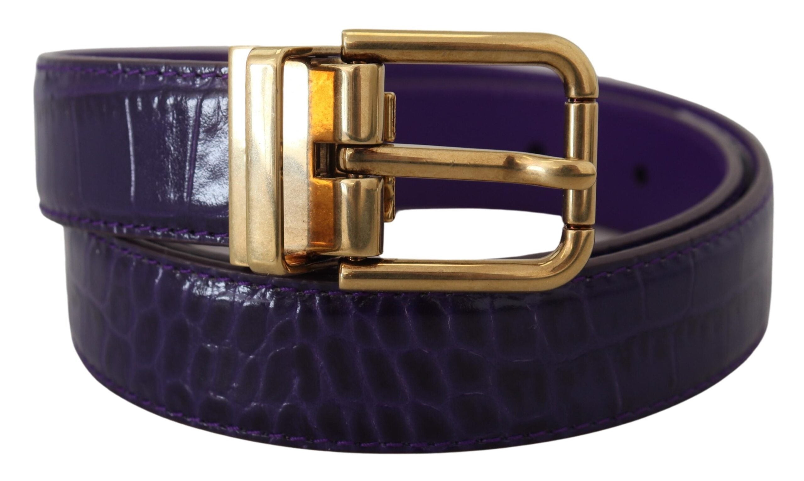 Dolce & Gabbana Purple Leather Exotic Gold Metal Buckle Belt Glam Steals