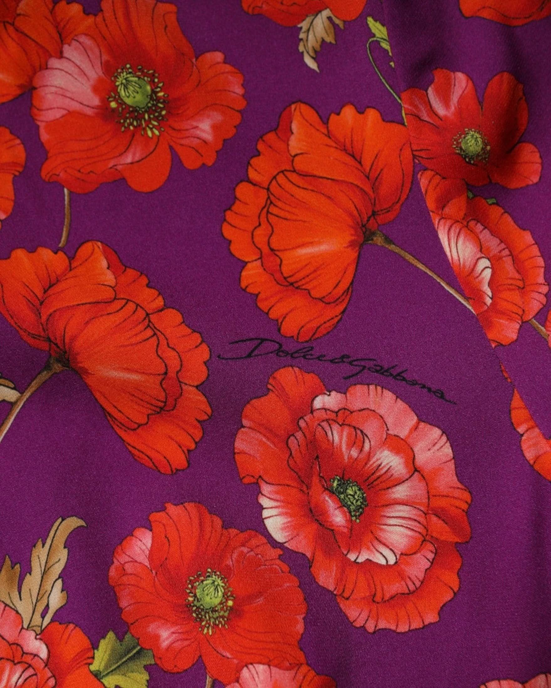 Dolce & Gabbana Purple Silk Floral Print Midi Sheath Dress