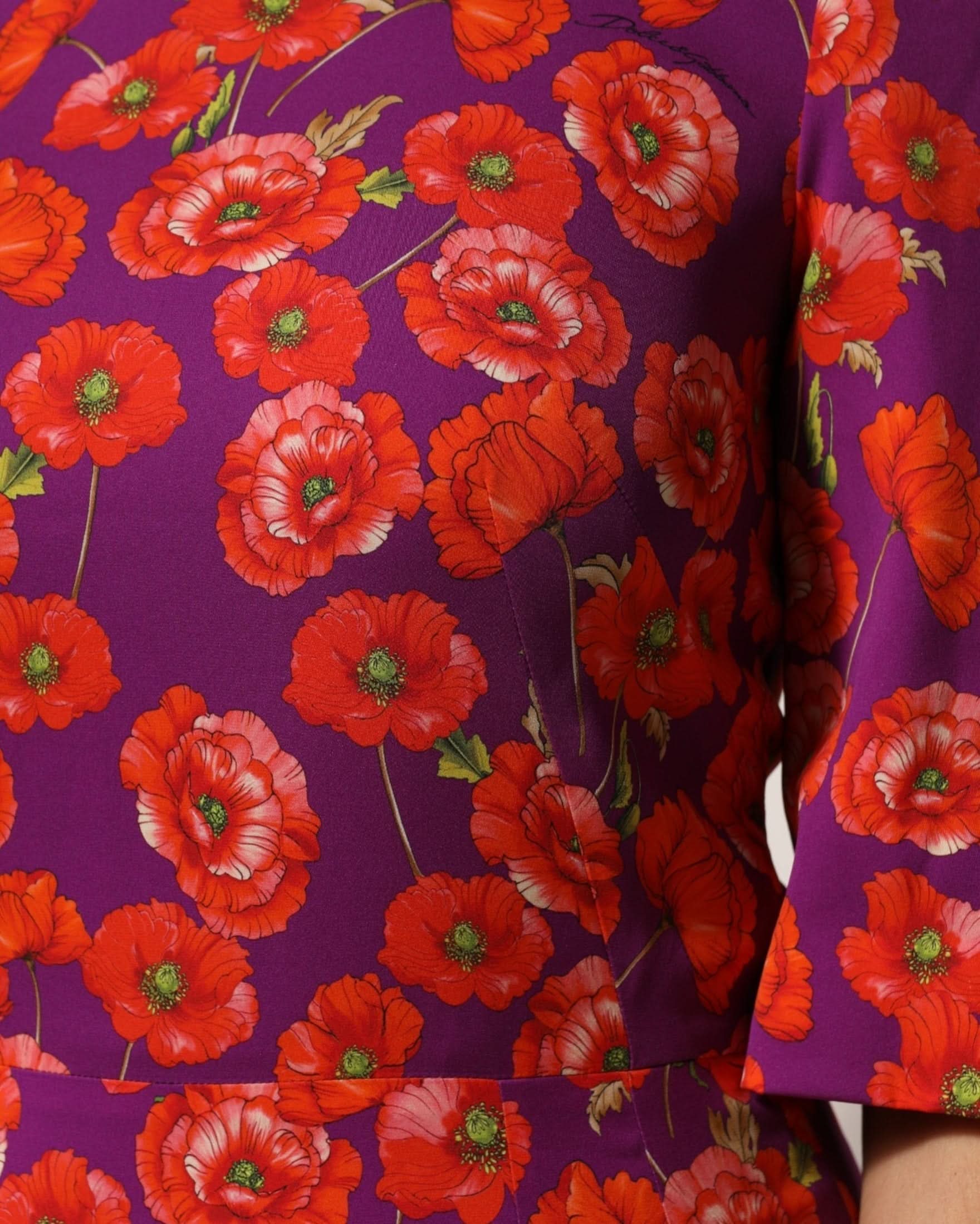 Dolce & Gabbana Purple Silk Floral Print Midi Sheath Dress