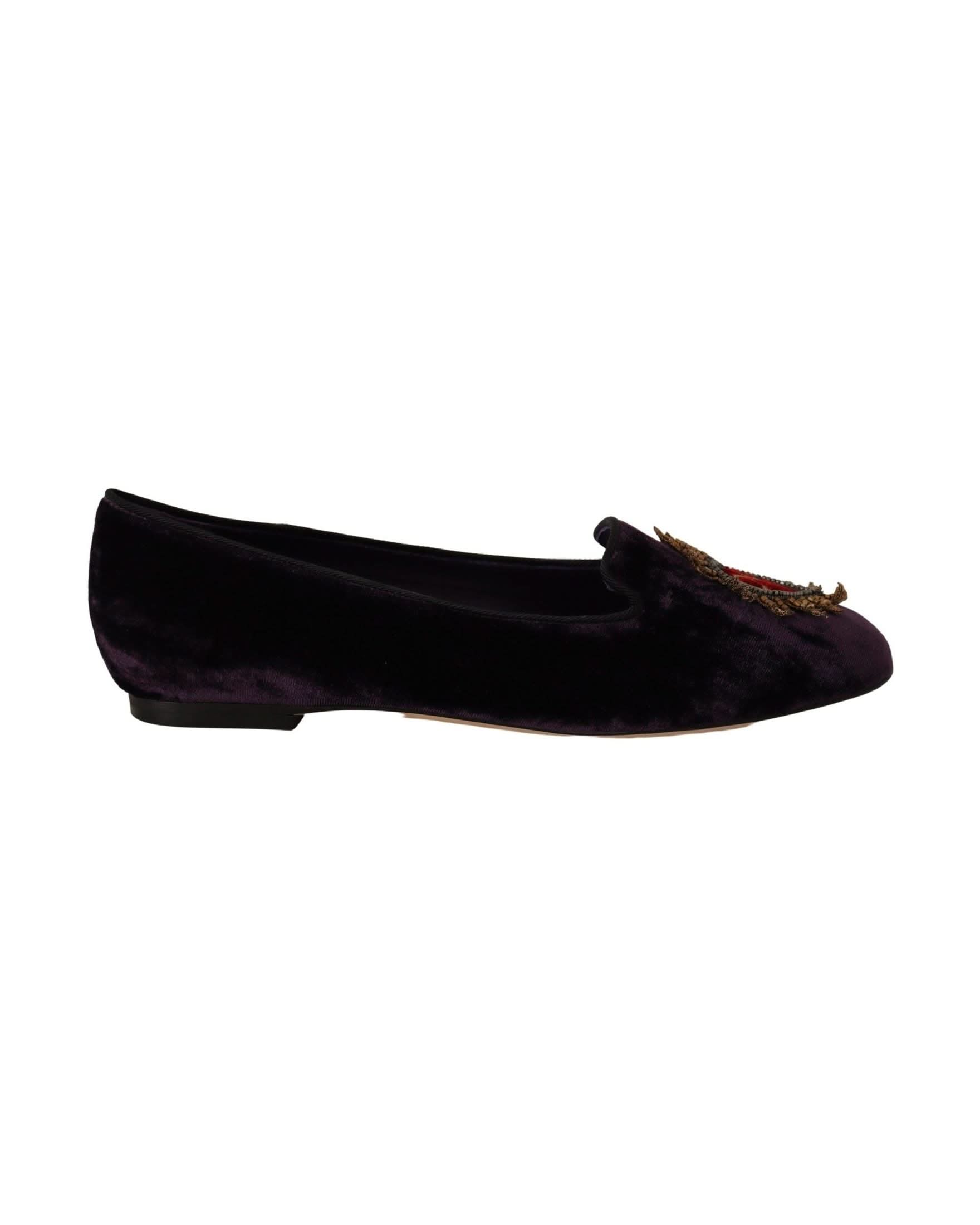 Dolce & Gabbana Purple Velvet Dg Heart Loafers Flats Shoes Flats