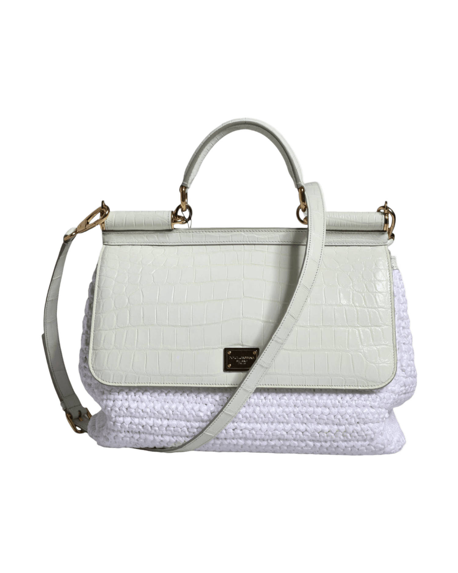 Dolce & Gabbana Rafia Leather Sicily Crossbody White Bag Glam Steals
