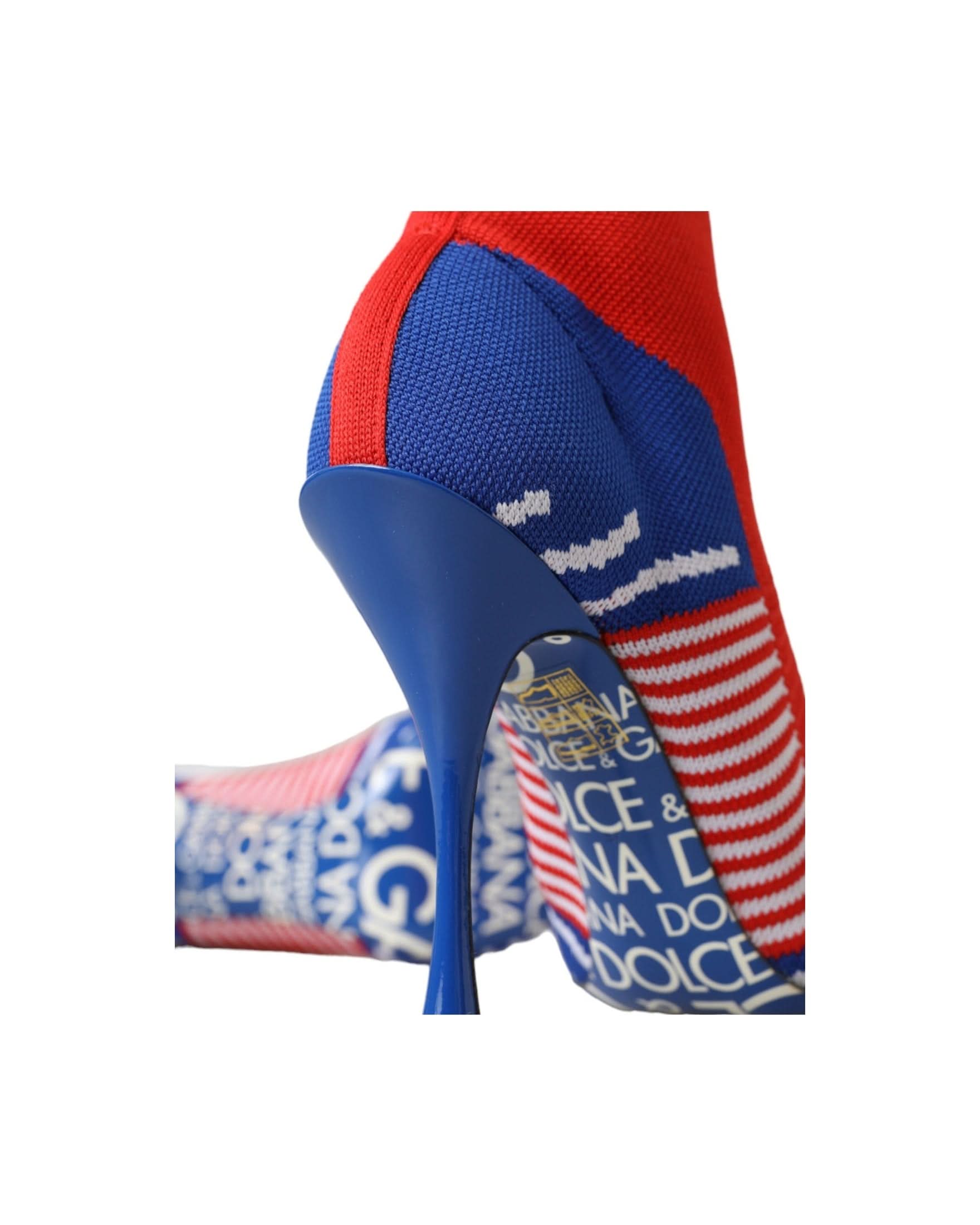 Dolce & Gabbana Red Blue Stretch Sock Style Ankle Boots Logo Shoes Boots