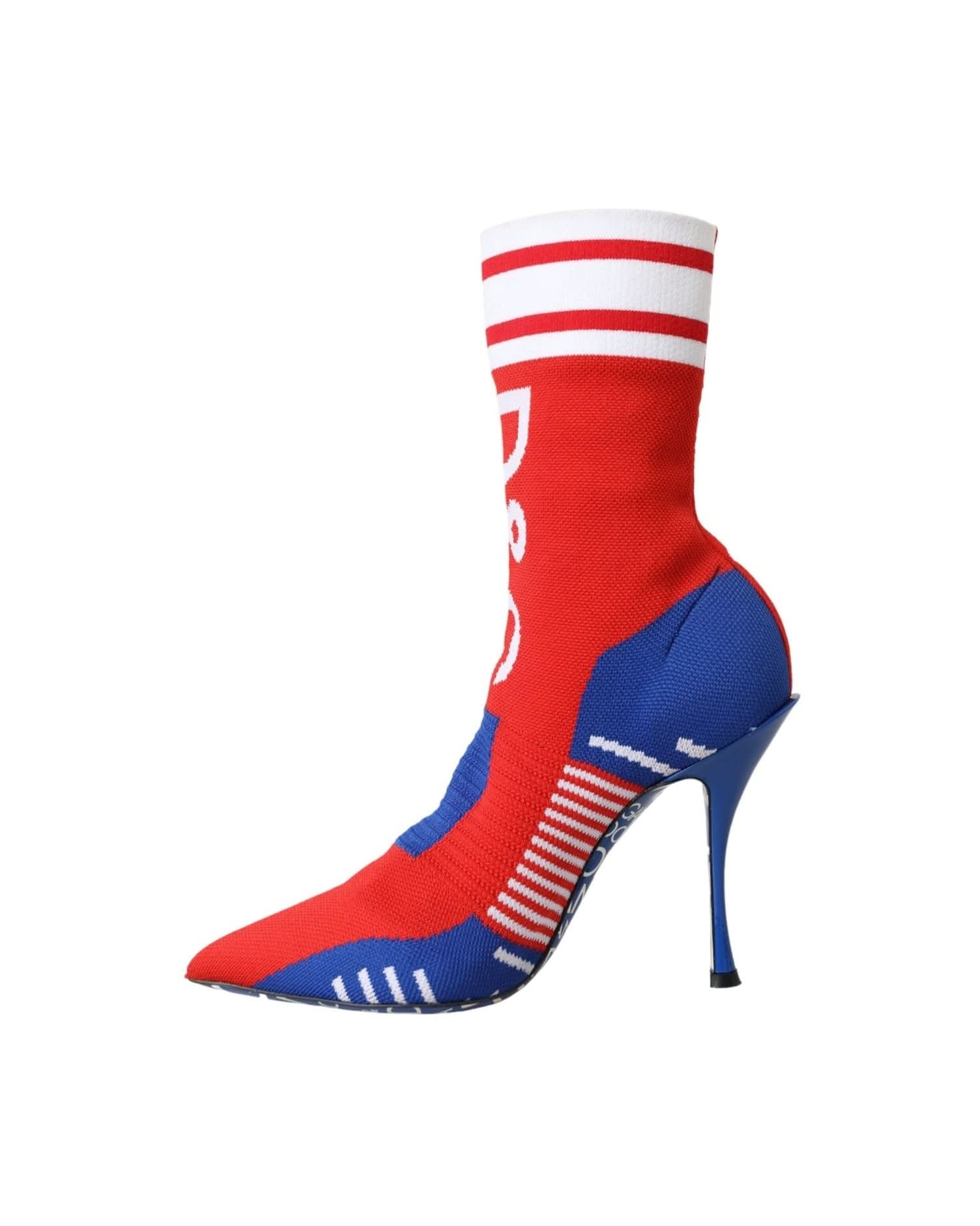 Dolce & Gabbana Red Blue Stretch Sock Style Ankle Boots Logo Shoes Boots