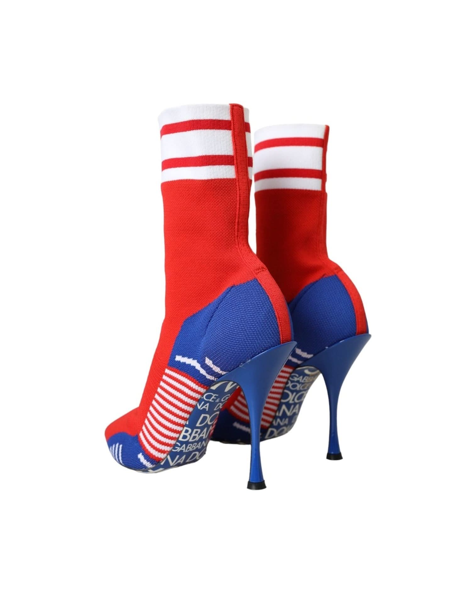 Dolce & Gabbana Red Blue Stretch Sock Style Ankle Boots Logo Shoes Boots