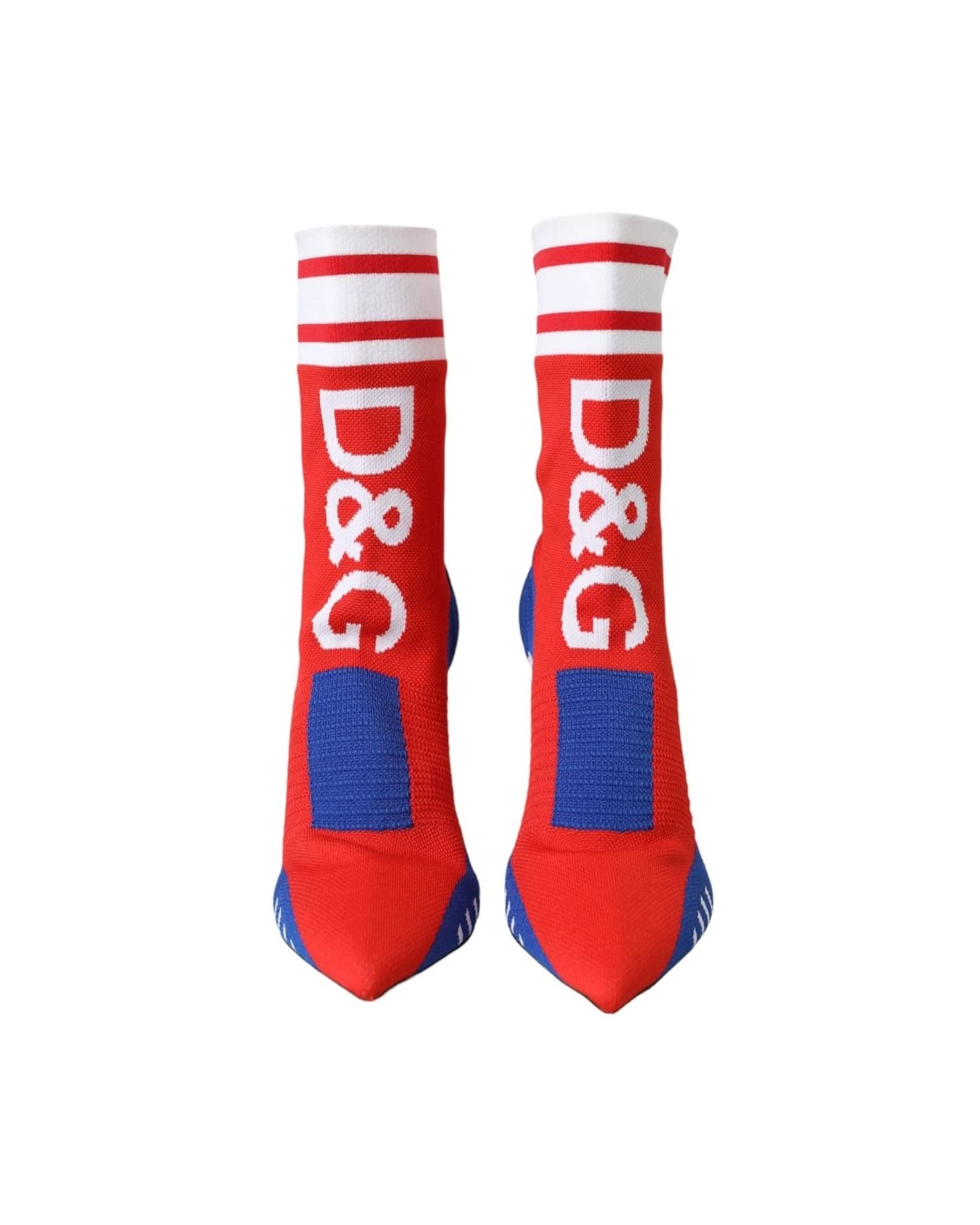 Dolce & Gabbana Red Blue Stretch Sock Style Ankle Boots Logo Shoes Boots