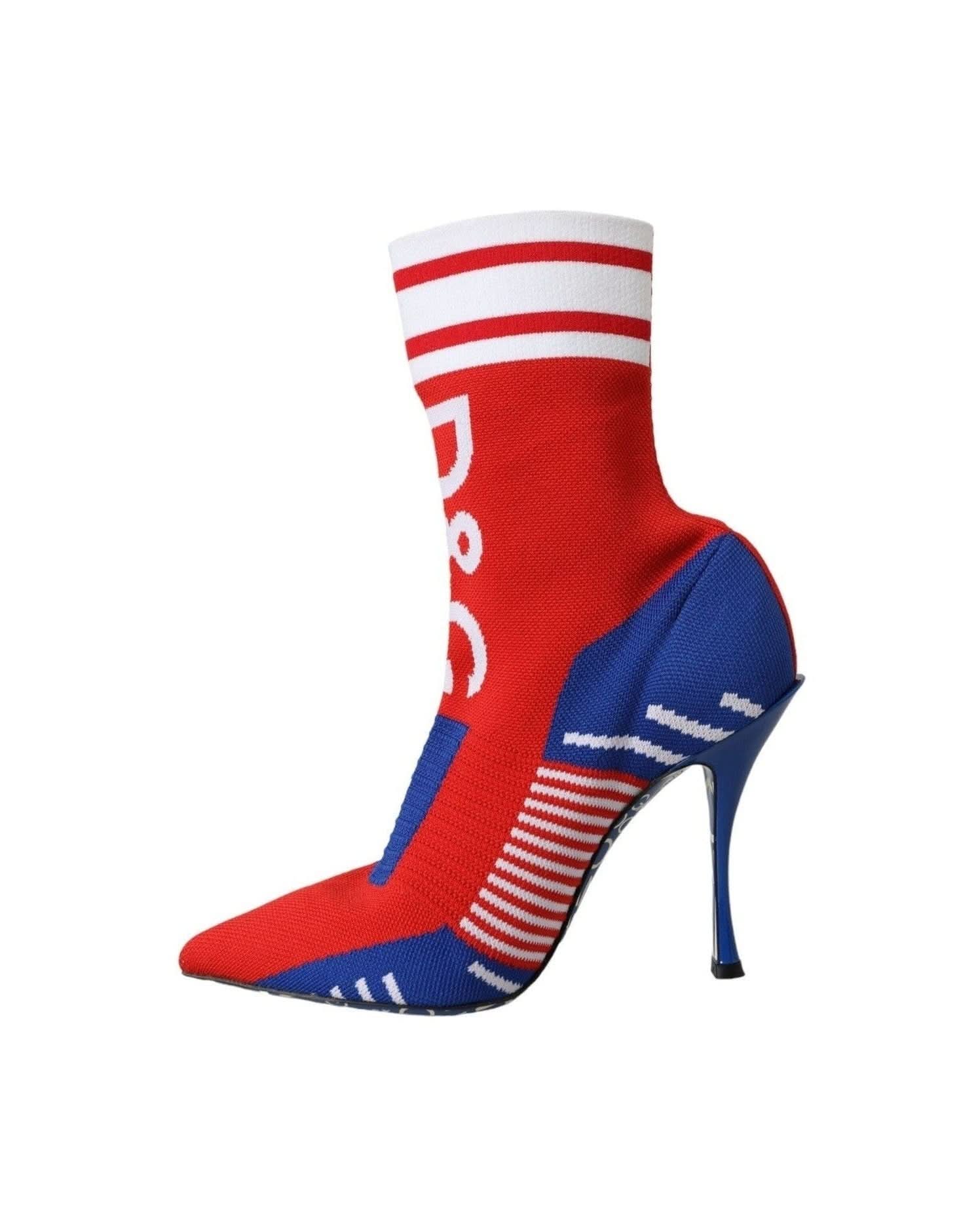 Dolce & Gabbana Red Stretch Sock Style Short Boots Logo Shoes Boots