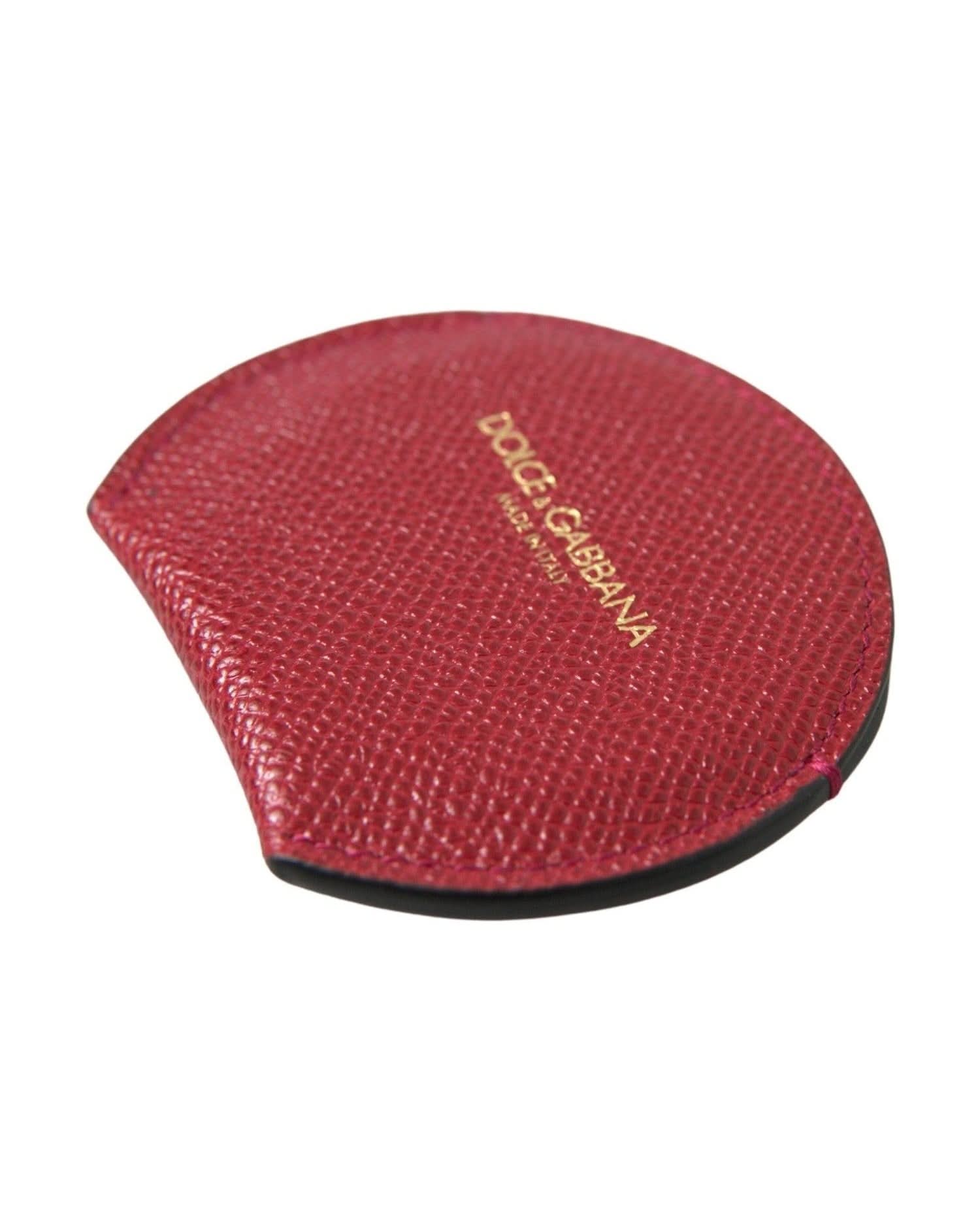 Dolce & Gabbana Red Chic Leather Hand Mirror Holder Face Mirrors