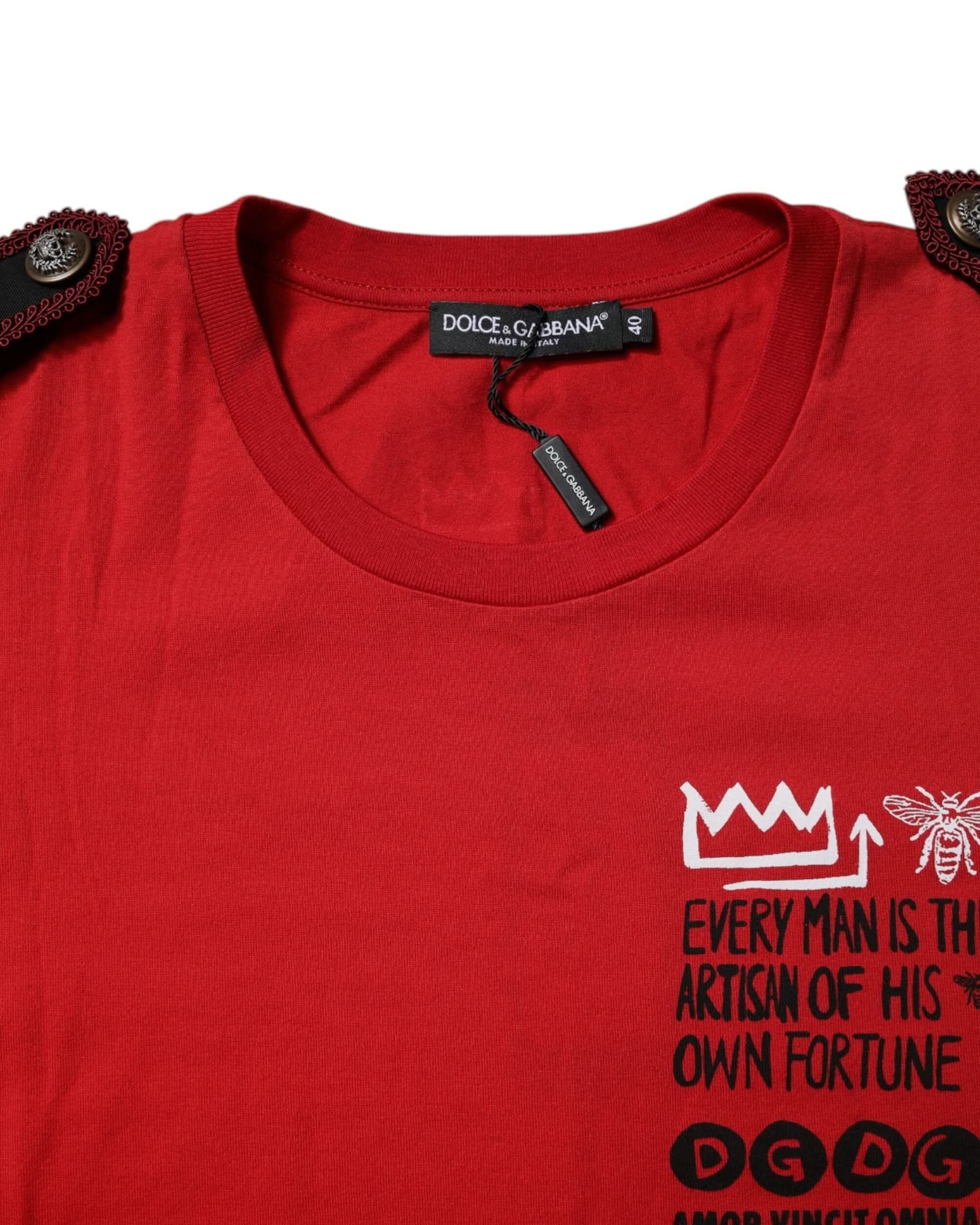 Dolce & Gabbana Red Cotton Graphic Print Crew Neck T-Shirt T-Shirts