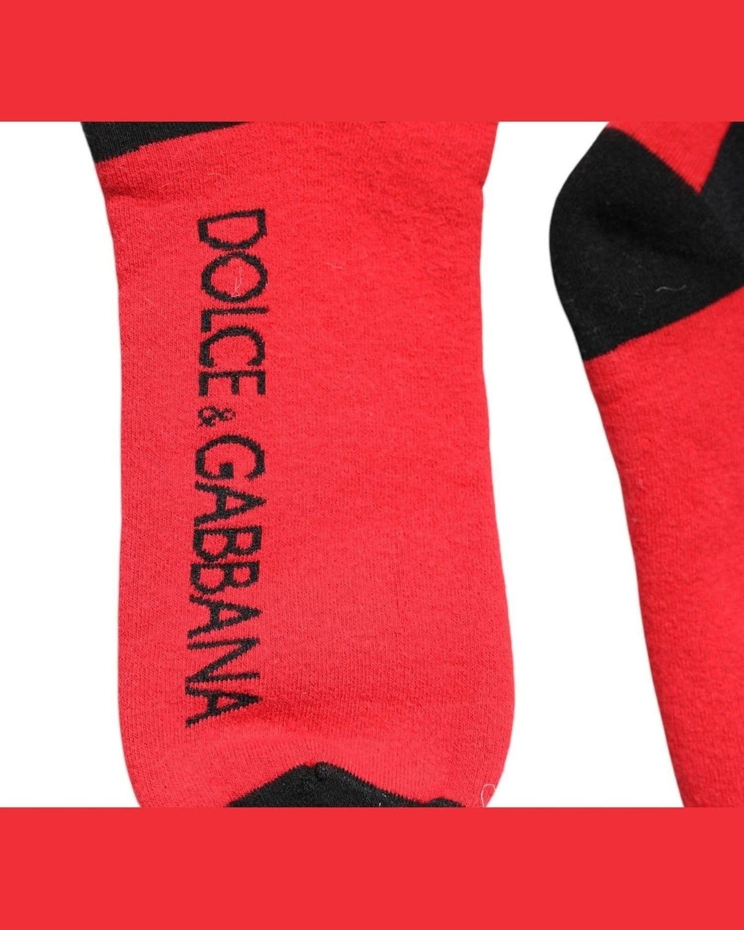 Dolce & Gabbana Red Cotton Stretch Printed Socks Socks