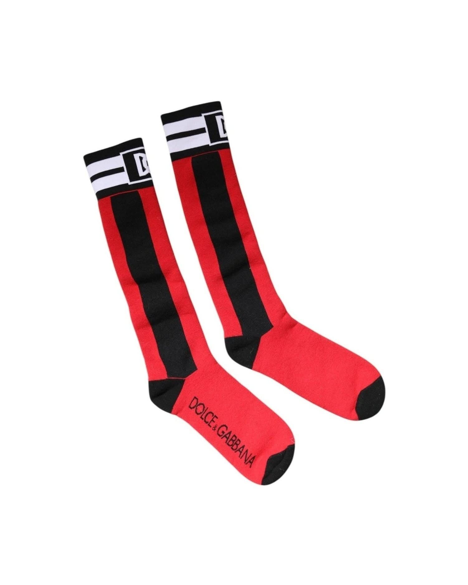 Dolce & Gabbana Red Cotton Stretch Printed Socks Socks