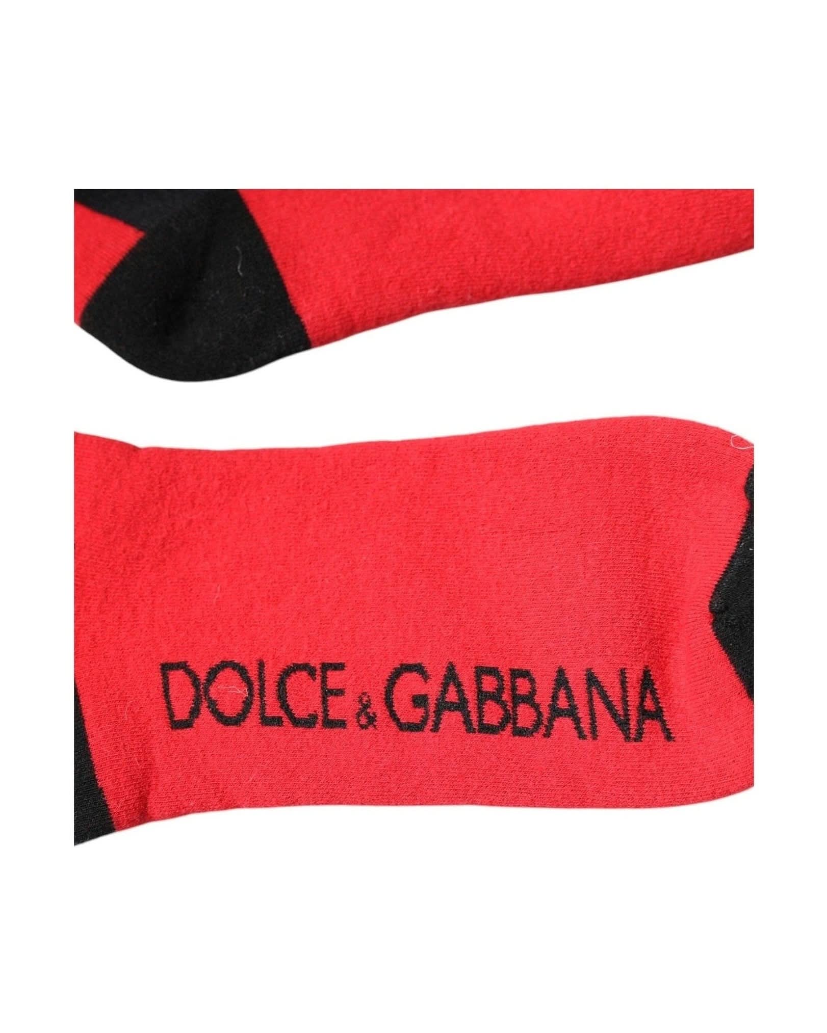 Dolce & Gabbana Red Cotton Stretch Printed Socks Socks