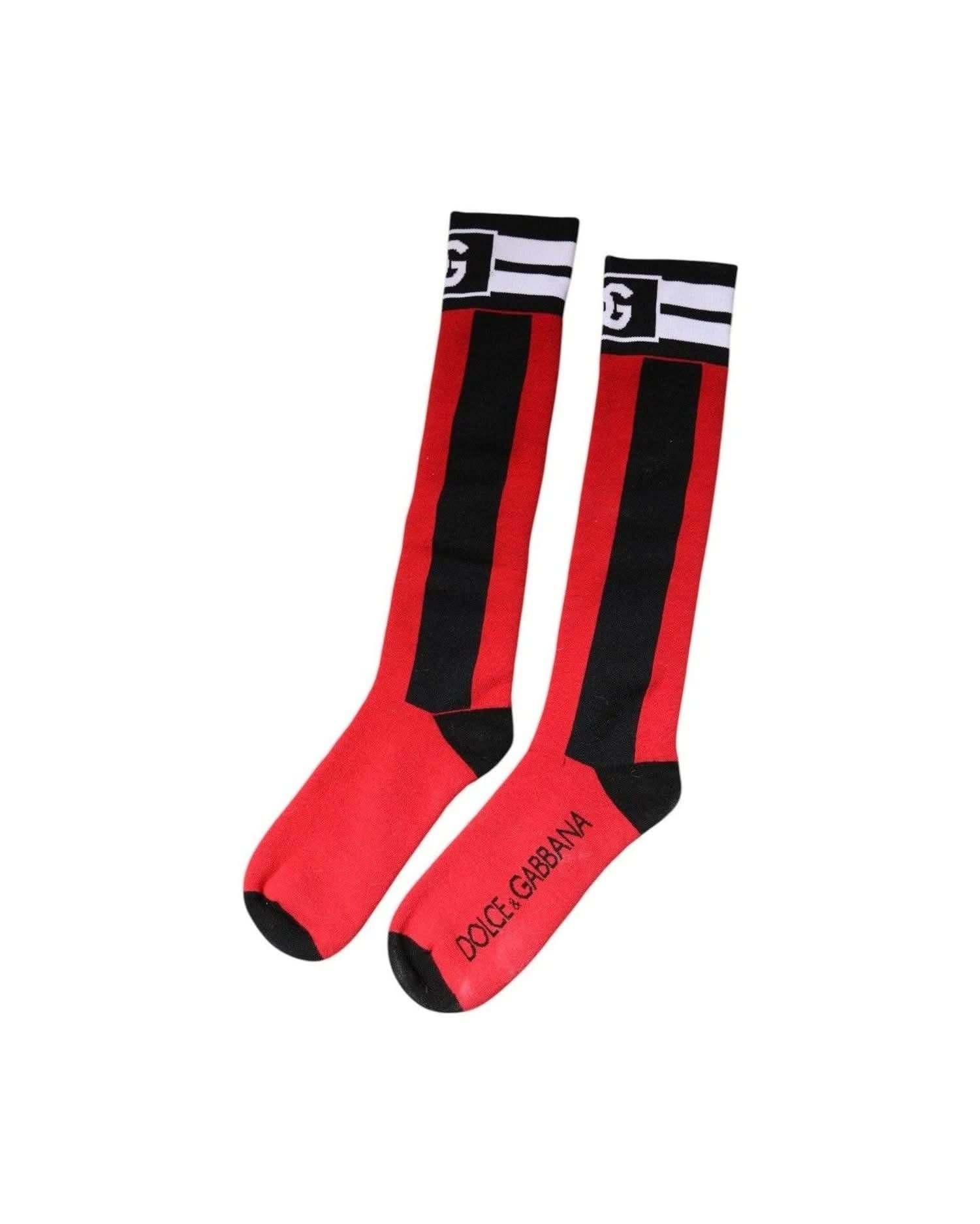 Dolce & Gabbana Red Cotton Stretch Printed Socks Socks