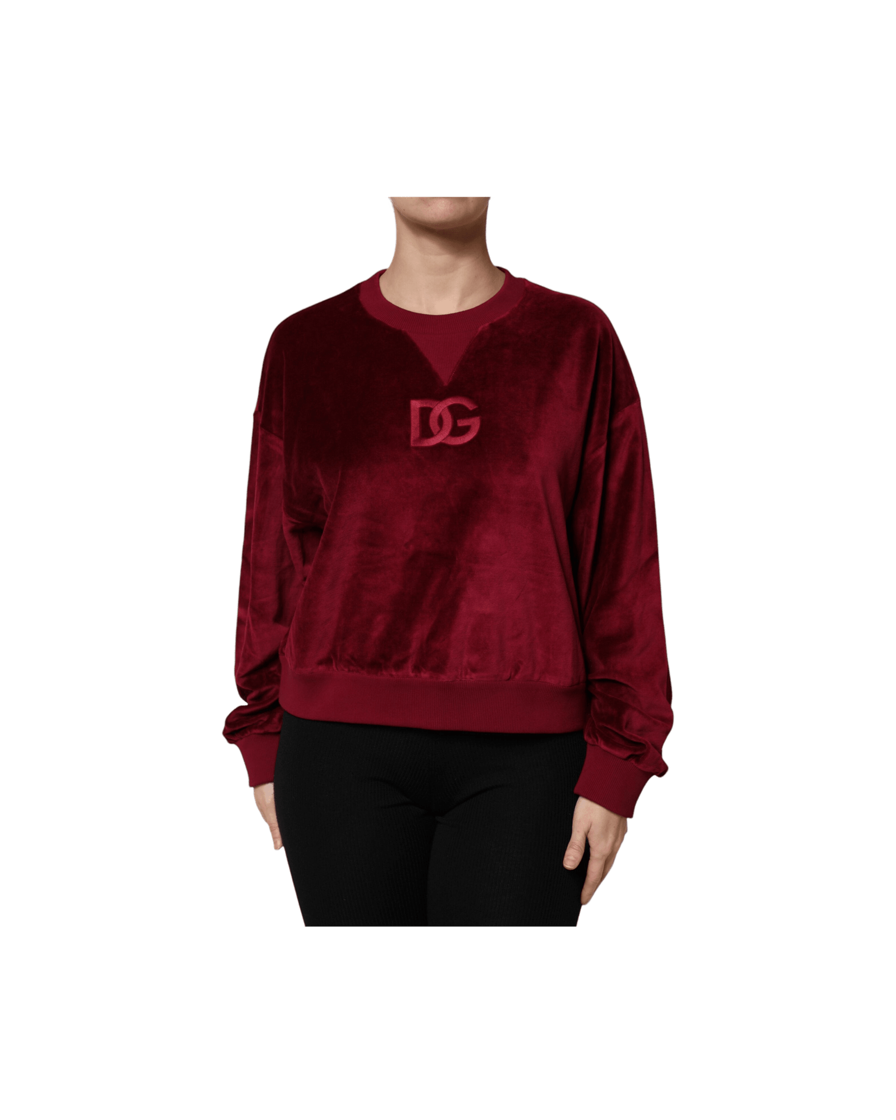 Dolce & Gabbana Red Cotton Velvet Crew Neck Pullover Sweater Sweaters