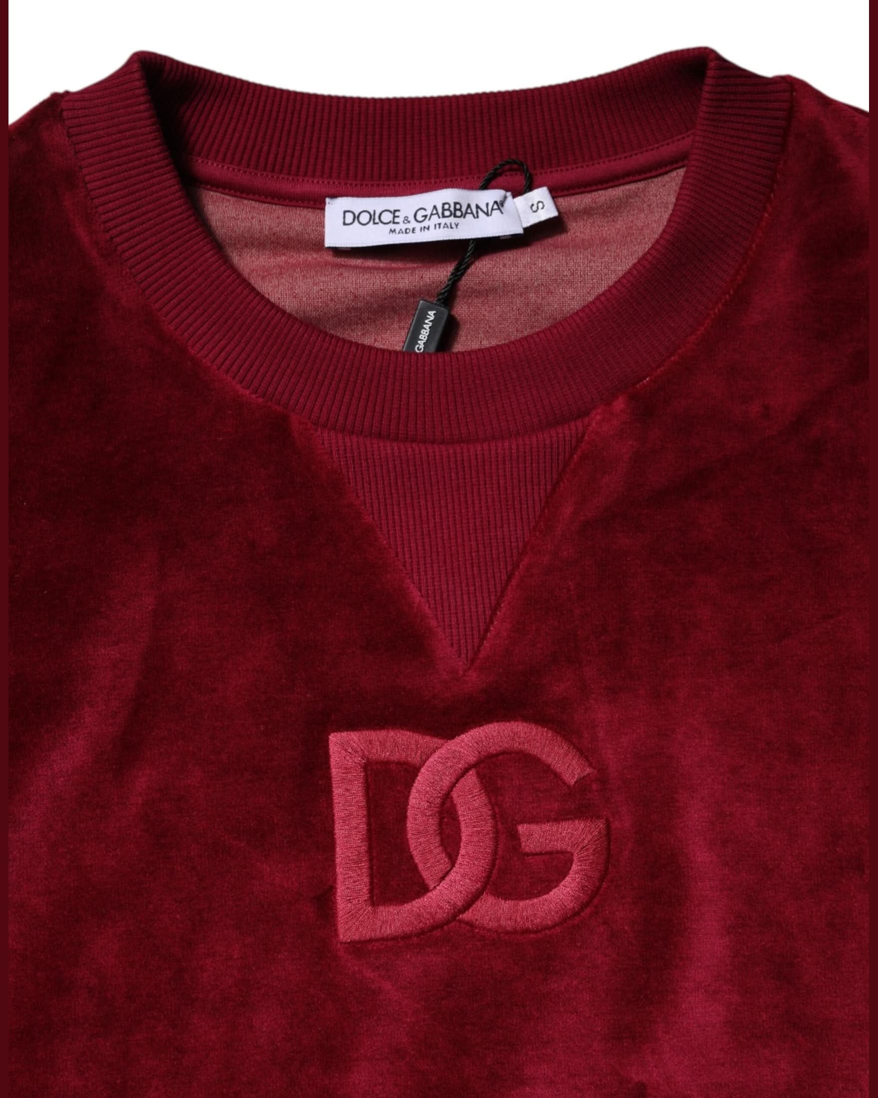 Dolce & Gabbana Red Cotton Velvet Crew Neck Pullover Sweater Sweaters