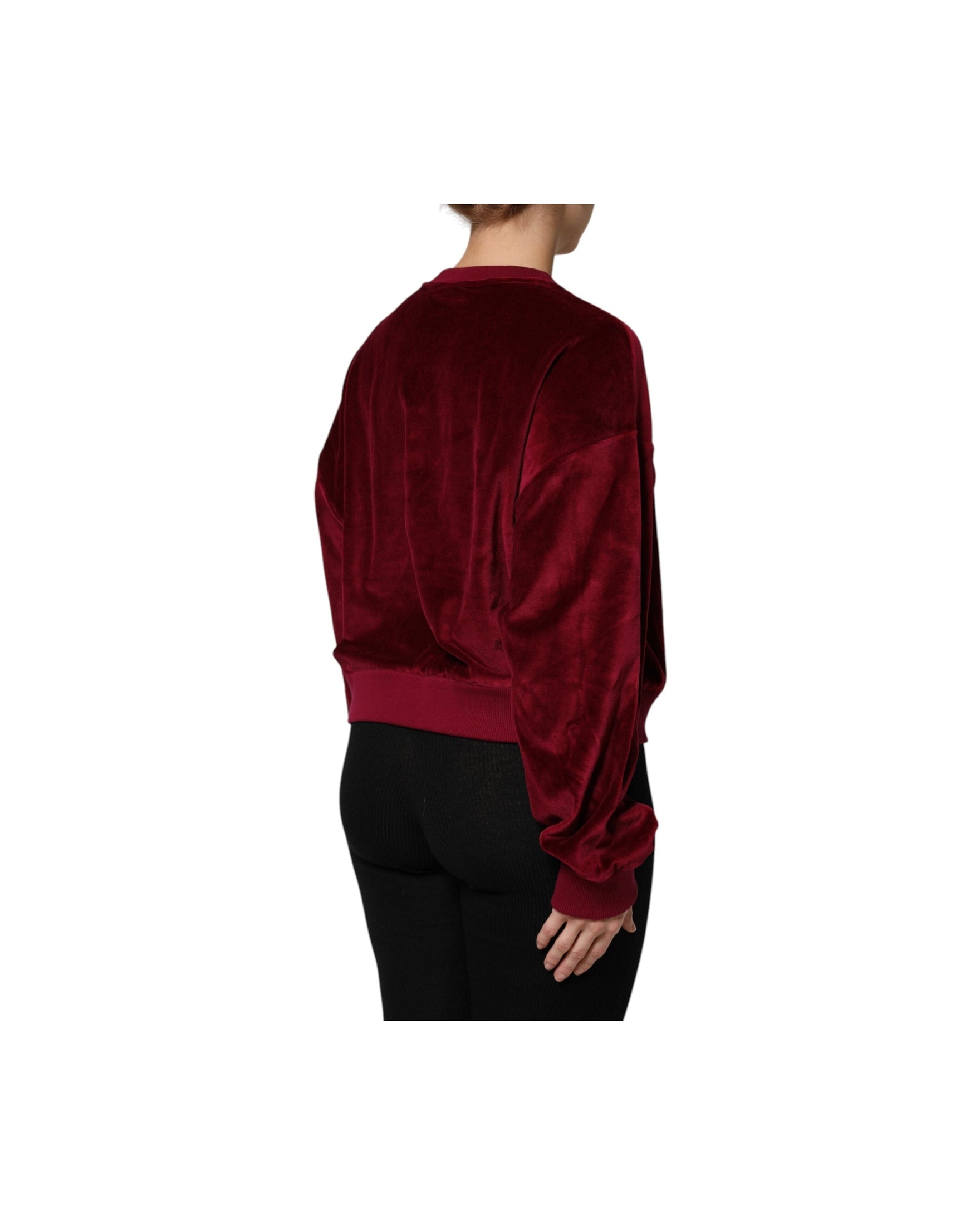 Dolce & Gabbana Red Cotton Velvet Crew Neck Pullover Sweater Glam Steals