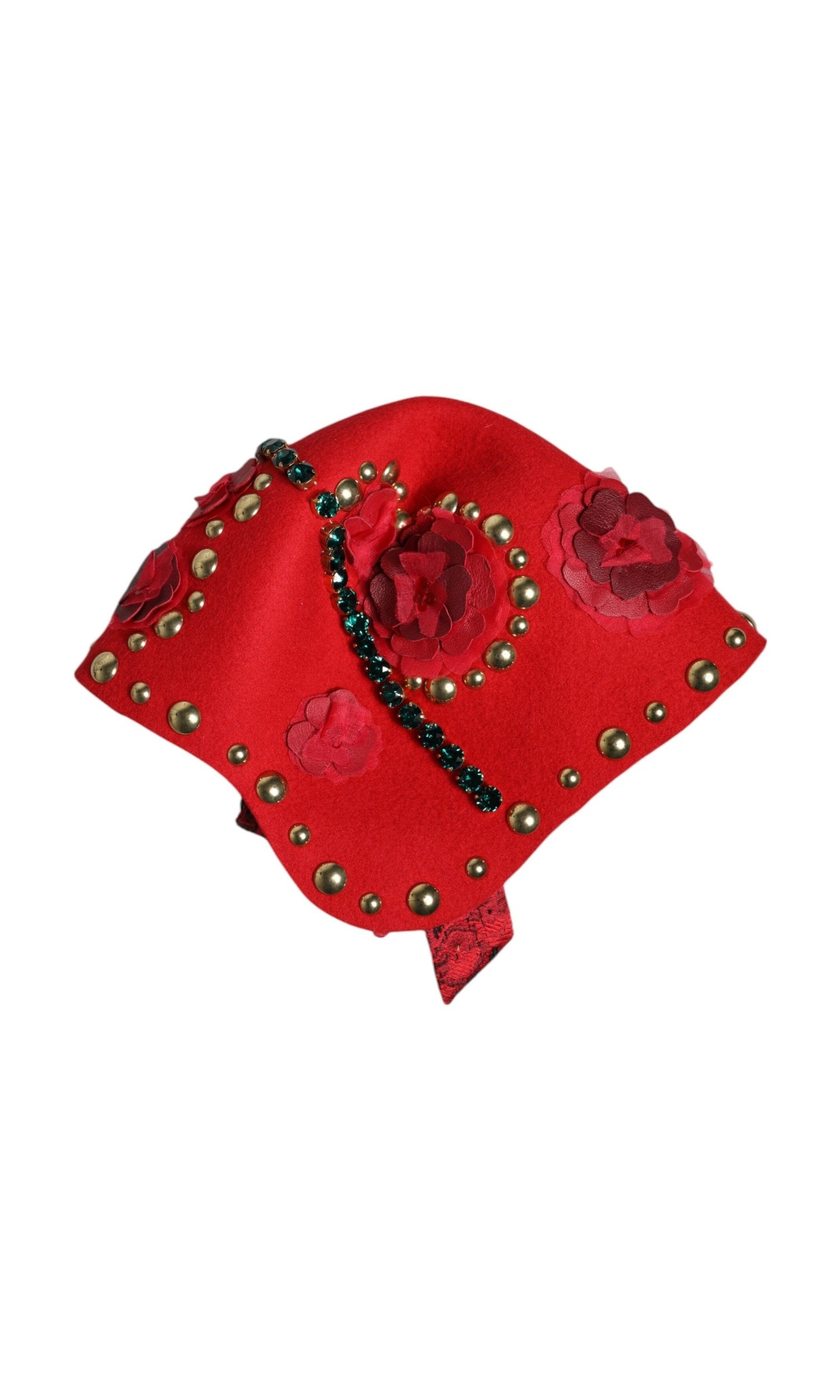 Dolce & Gabbana Red Crystal Gold Roses Brooch Embellished Hat Glam Steals