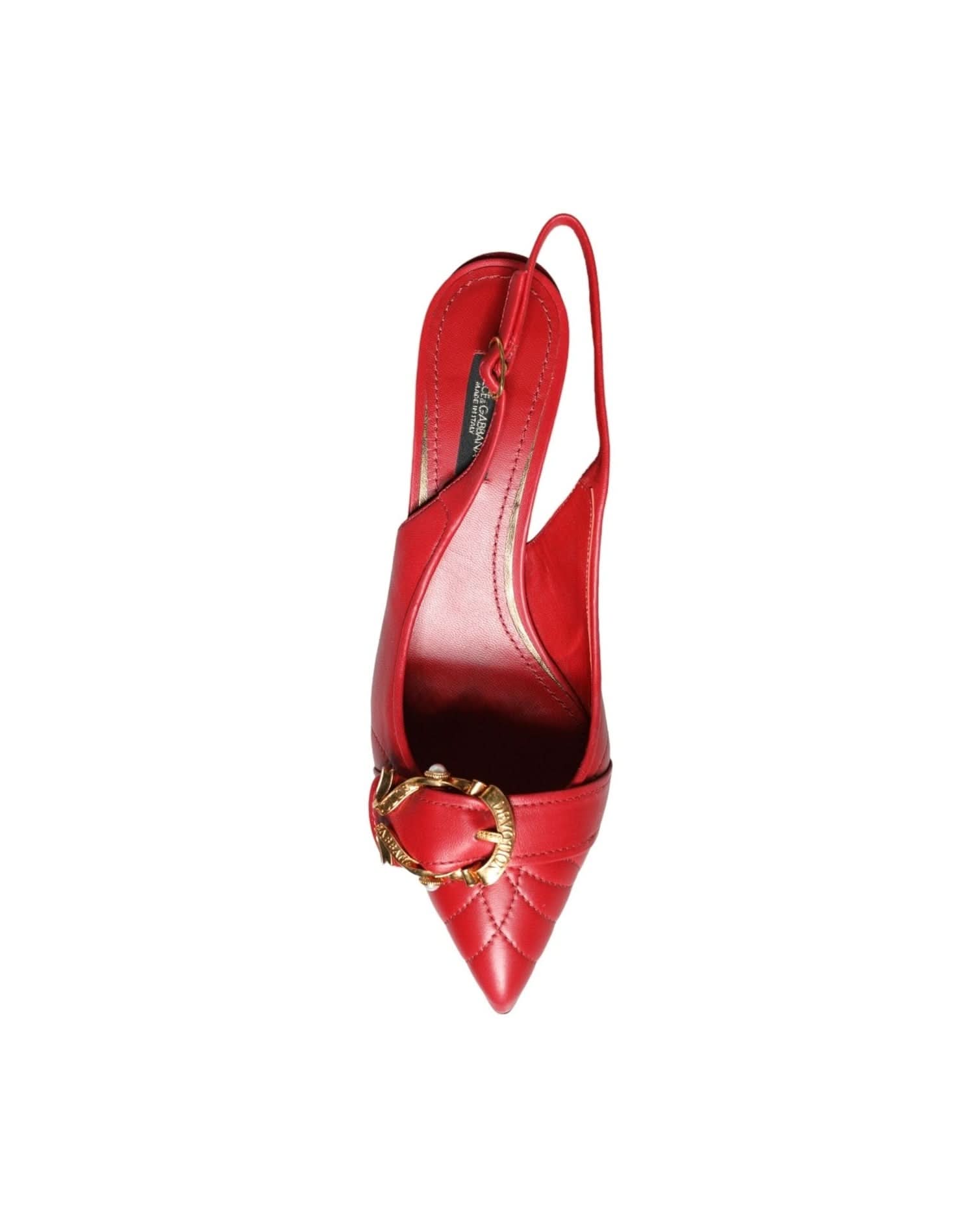 Dolce & Gabbana Red Devotion Leather Heels Slingback Shoes Heels