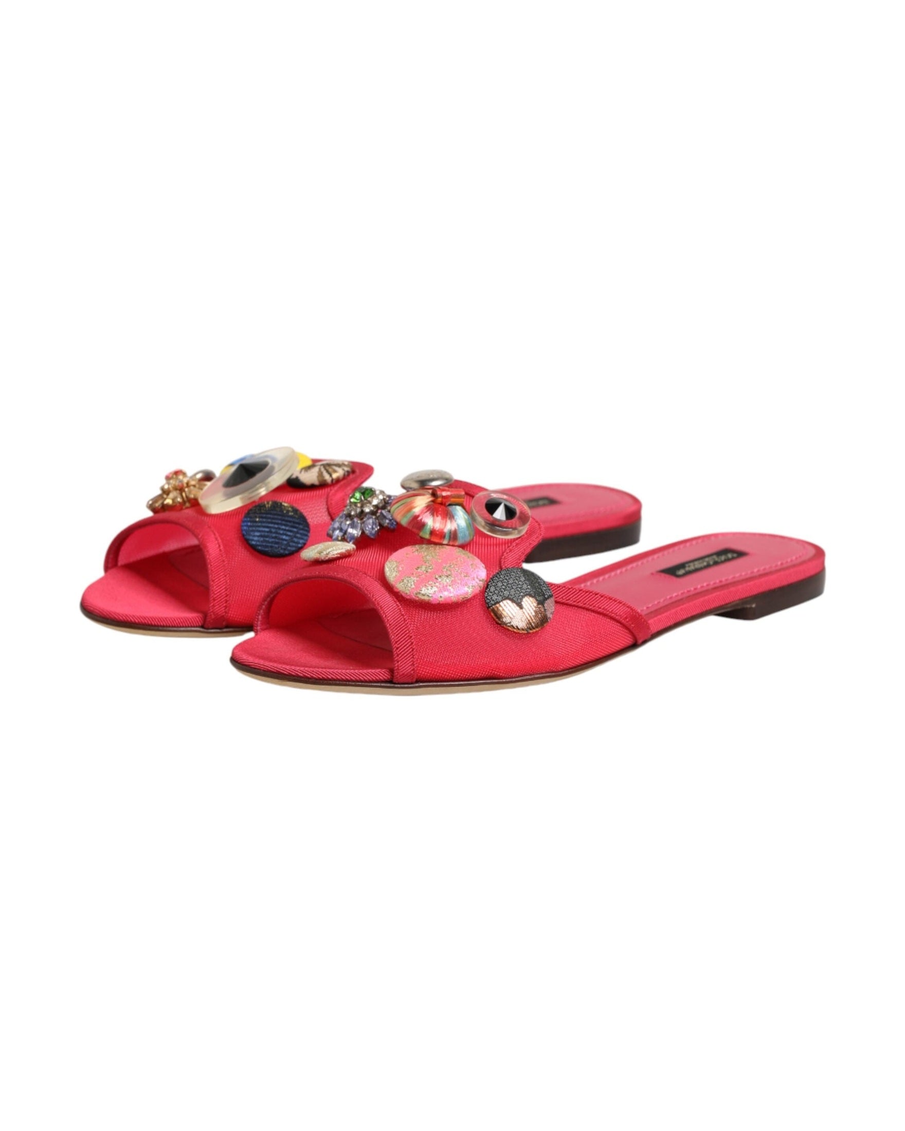 Dolce & Gabbana Red Embellished Flats Slip On Sandals Shoes Glam Steals