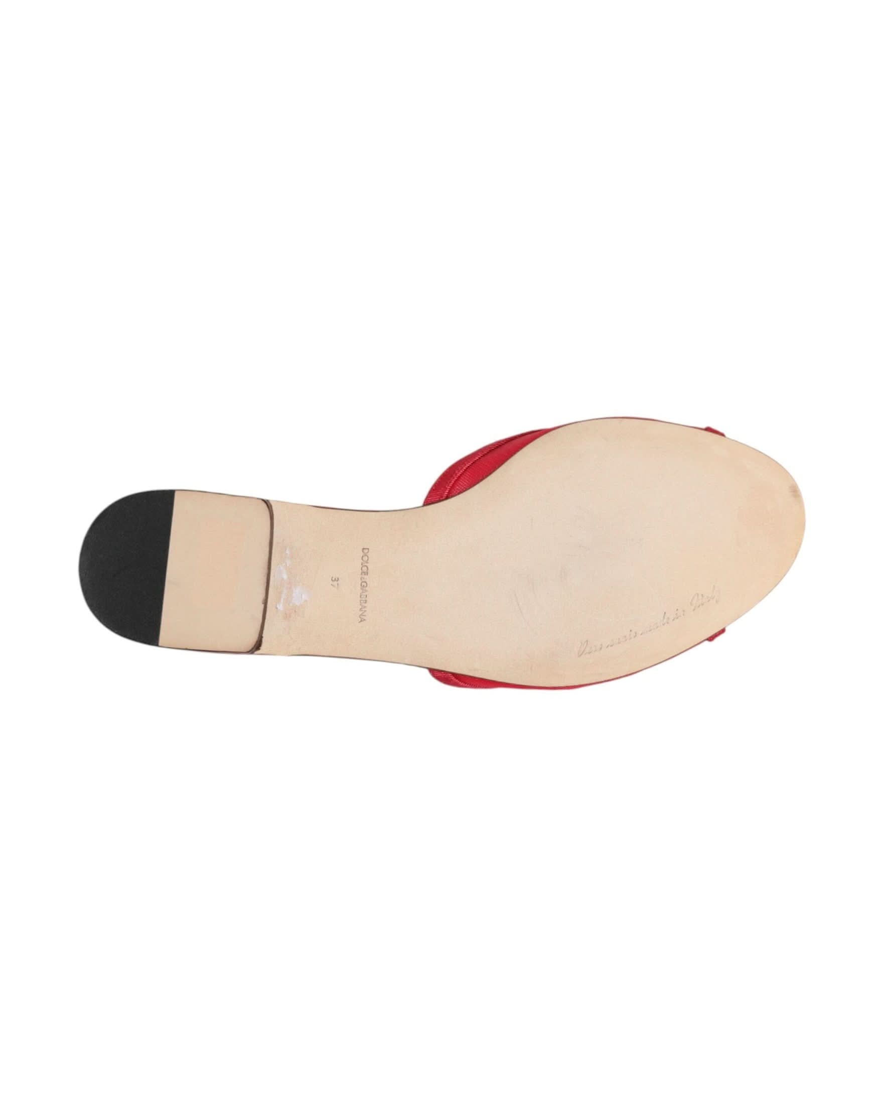 Dolce & Gabbana Red Embellished Flats Slip On Sandals Shoes Flats