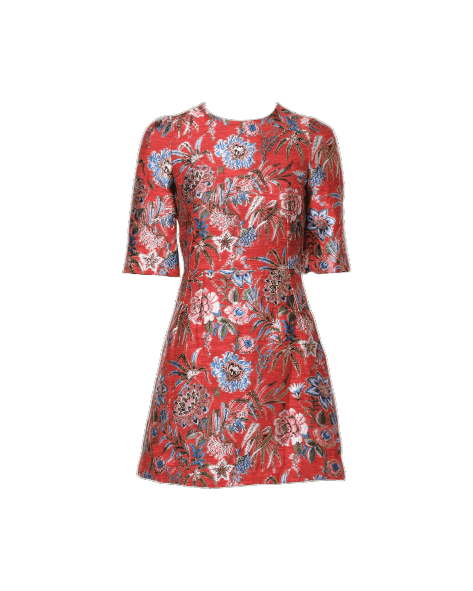Dolce & Gabbana Red Floral Jacquard A Line Mini Dress Dresses