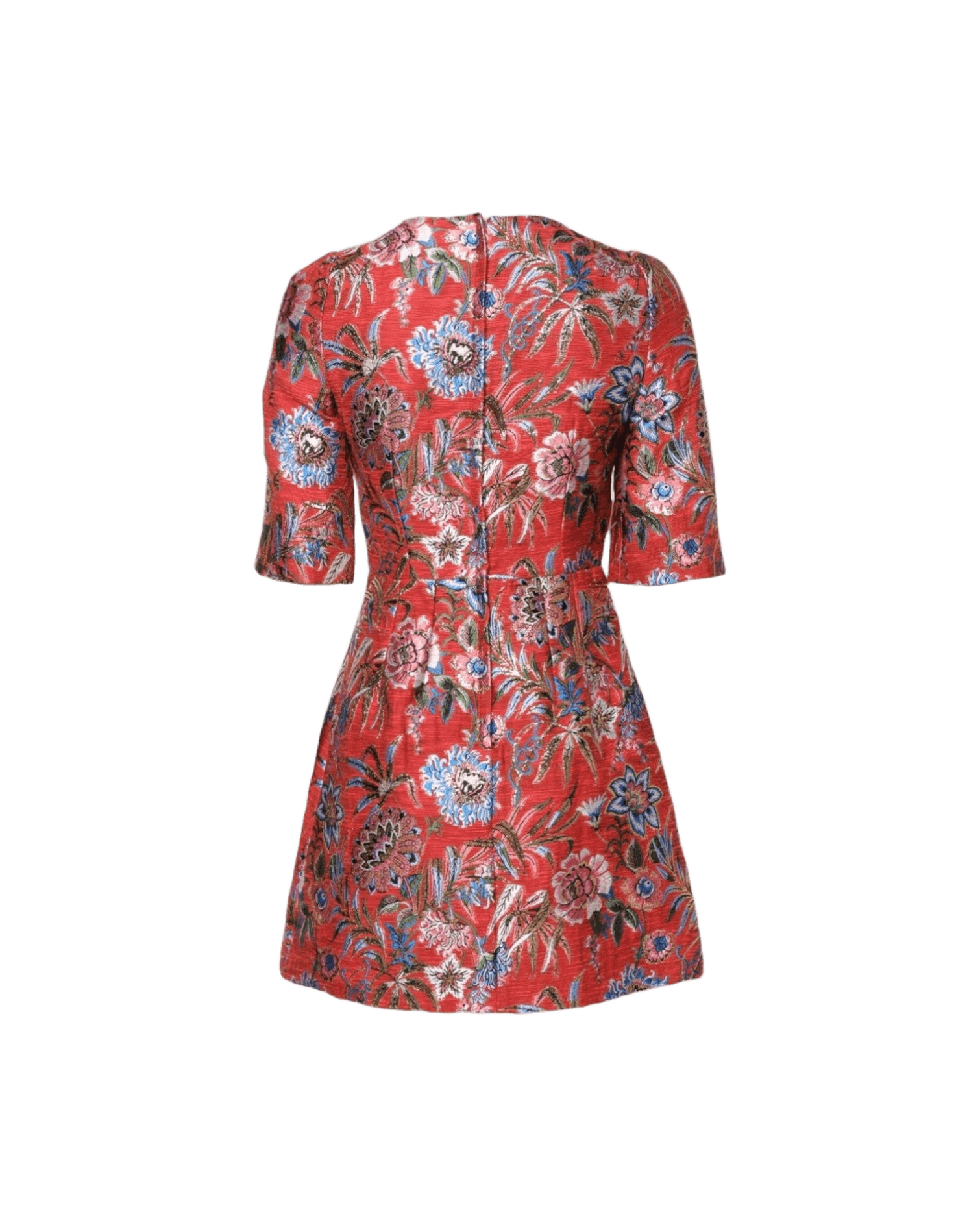 Dolce & Gabbana Red Floral Jacquard A Line Mini Dress Dresses