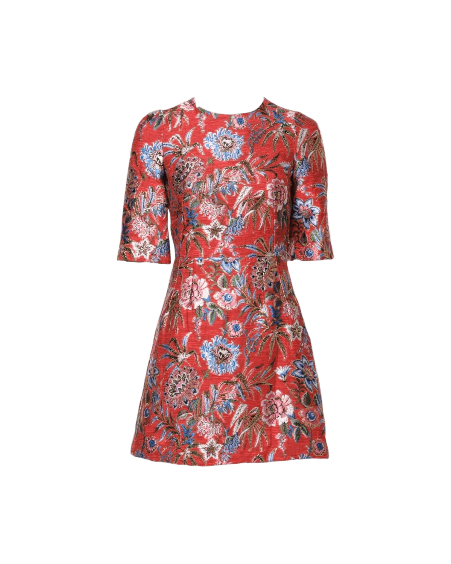 Dolce & Gabbana Red Floral Jacquard A Line Mini Dress Dresses