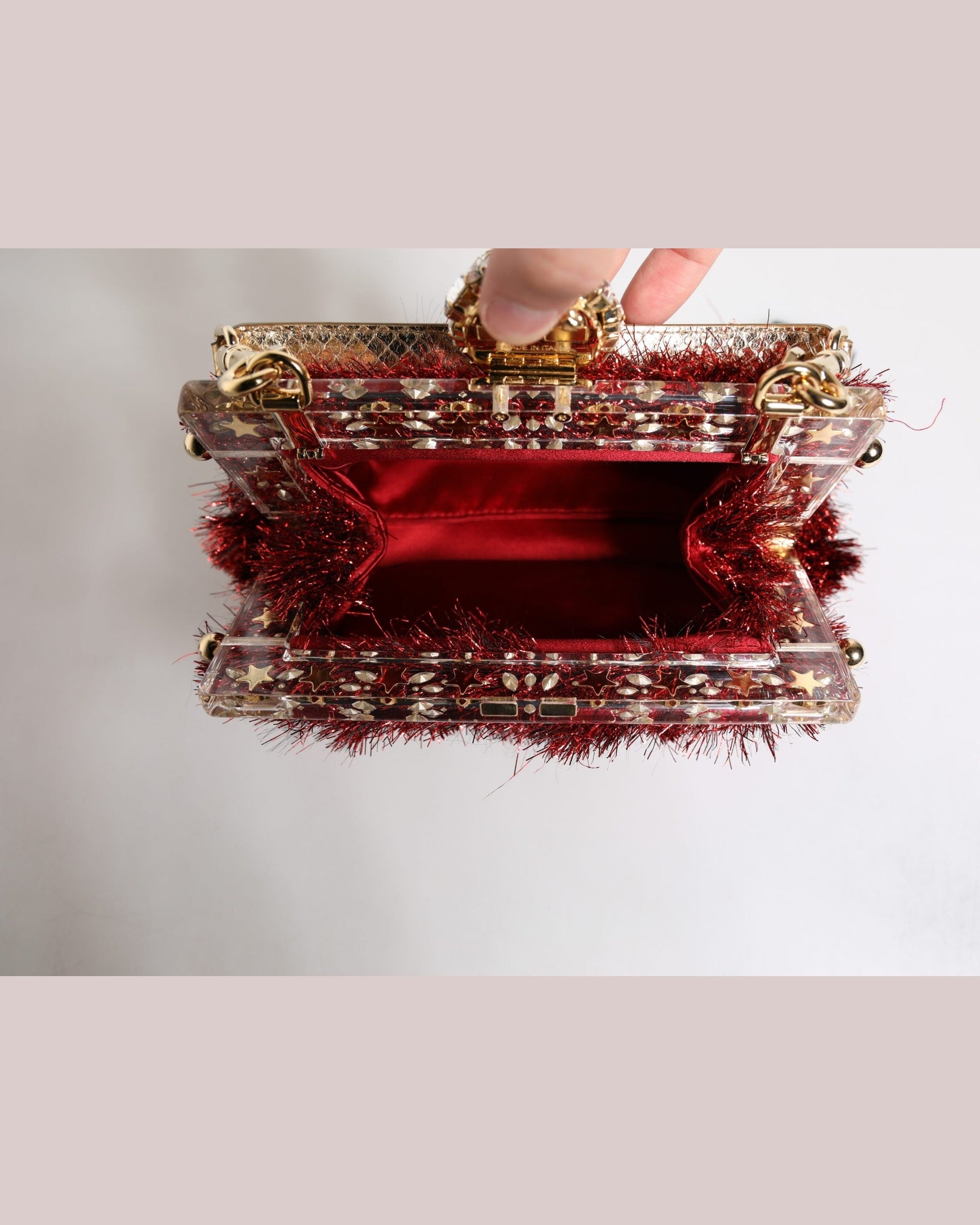 Dolce & Gabbana Red Gold Chain Vanda Tinsel Crystals Evening Clutch Bag Glam Steals