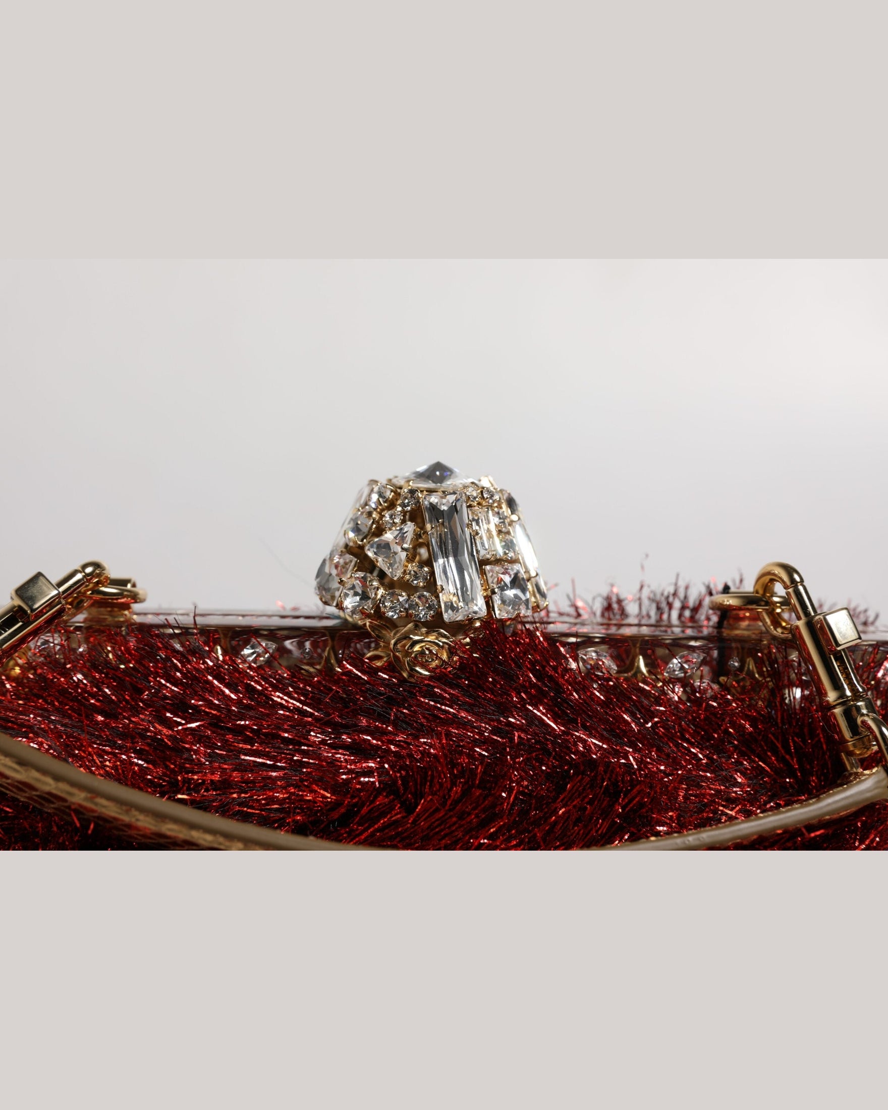 Dolce & Gabbana Red Gold Chain Vanda Tinsel Crystals Evening Clutch Bag Glam Steals