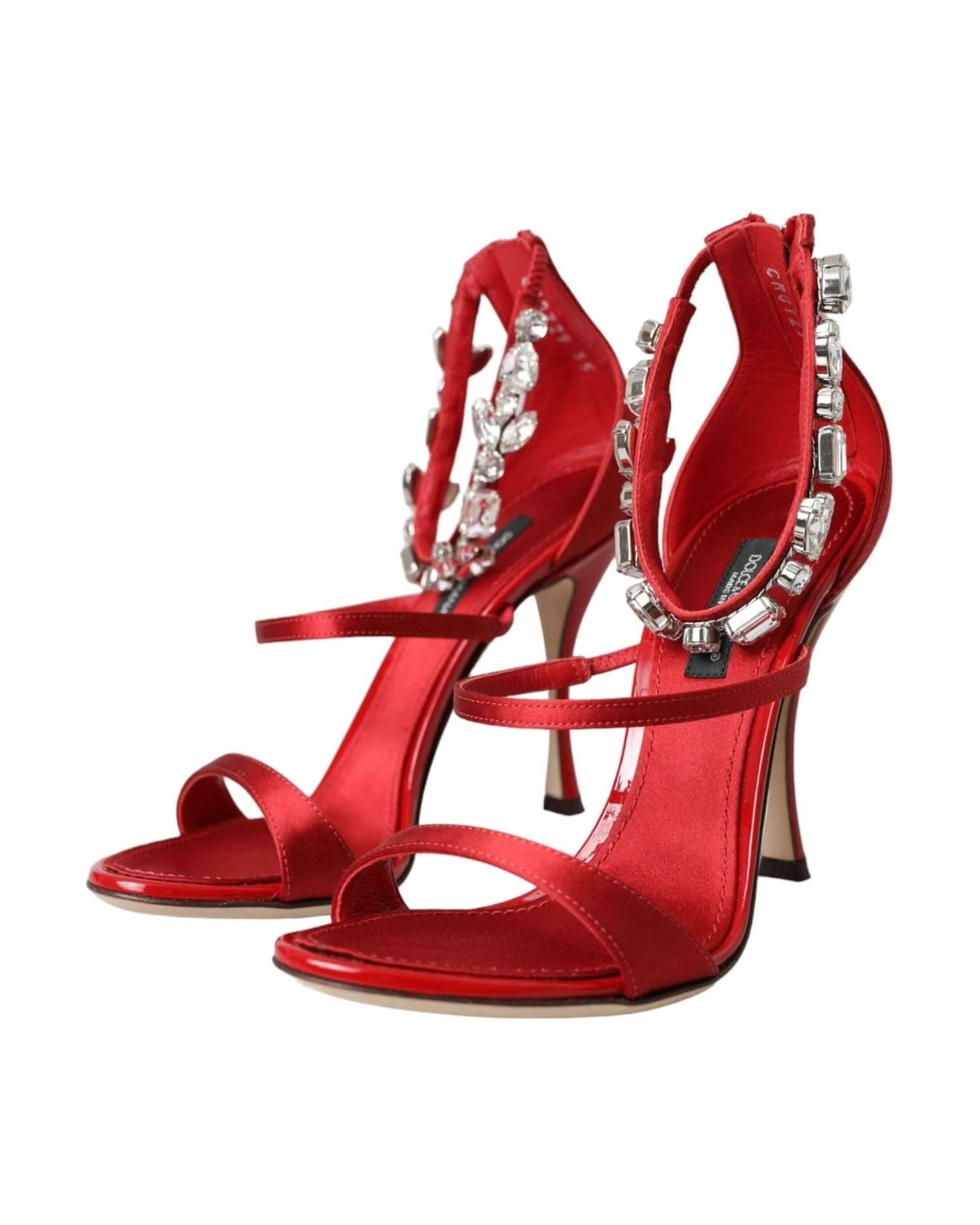 Dolce & Gabbana Red Keira Satin Crystals Sandals Heels Shoes Heels