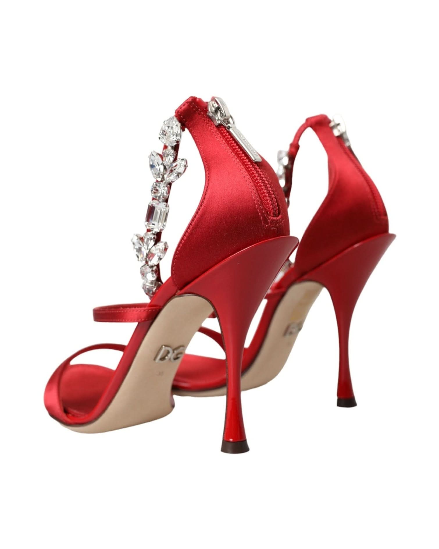 Dolce & Gabbana Red Keira Satin Crystals Sandals Heels Shoes Heels