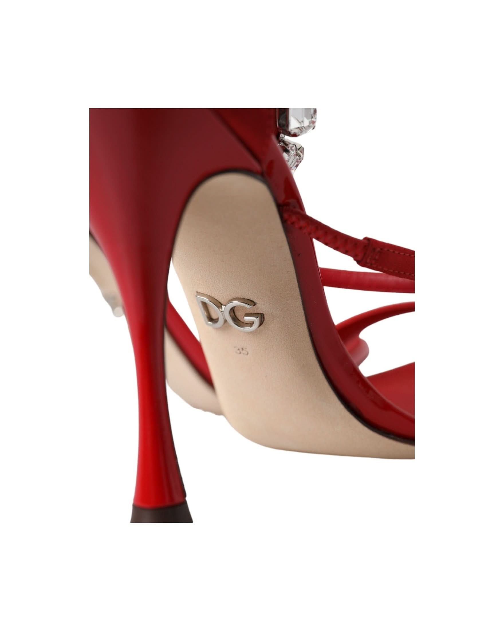 Dolce & Gabbana Red Keira Satin Crystals Sandals Heels Shoes Heels