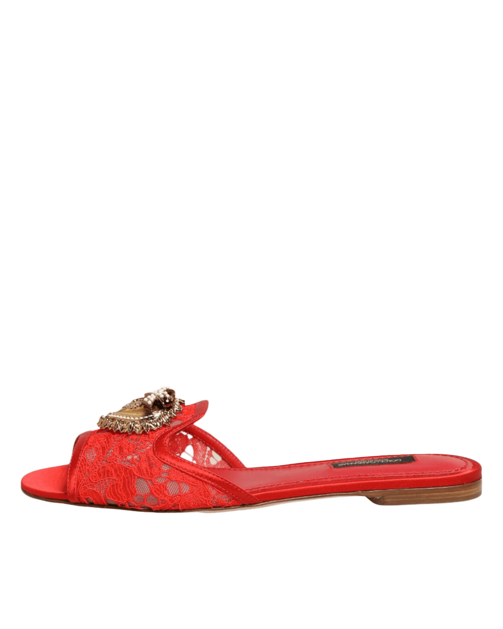 Dolce & Gabbana Red Lace Devotion Flats Slip On Sandals Shoes Glam Steals