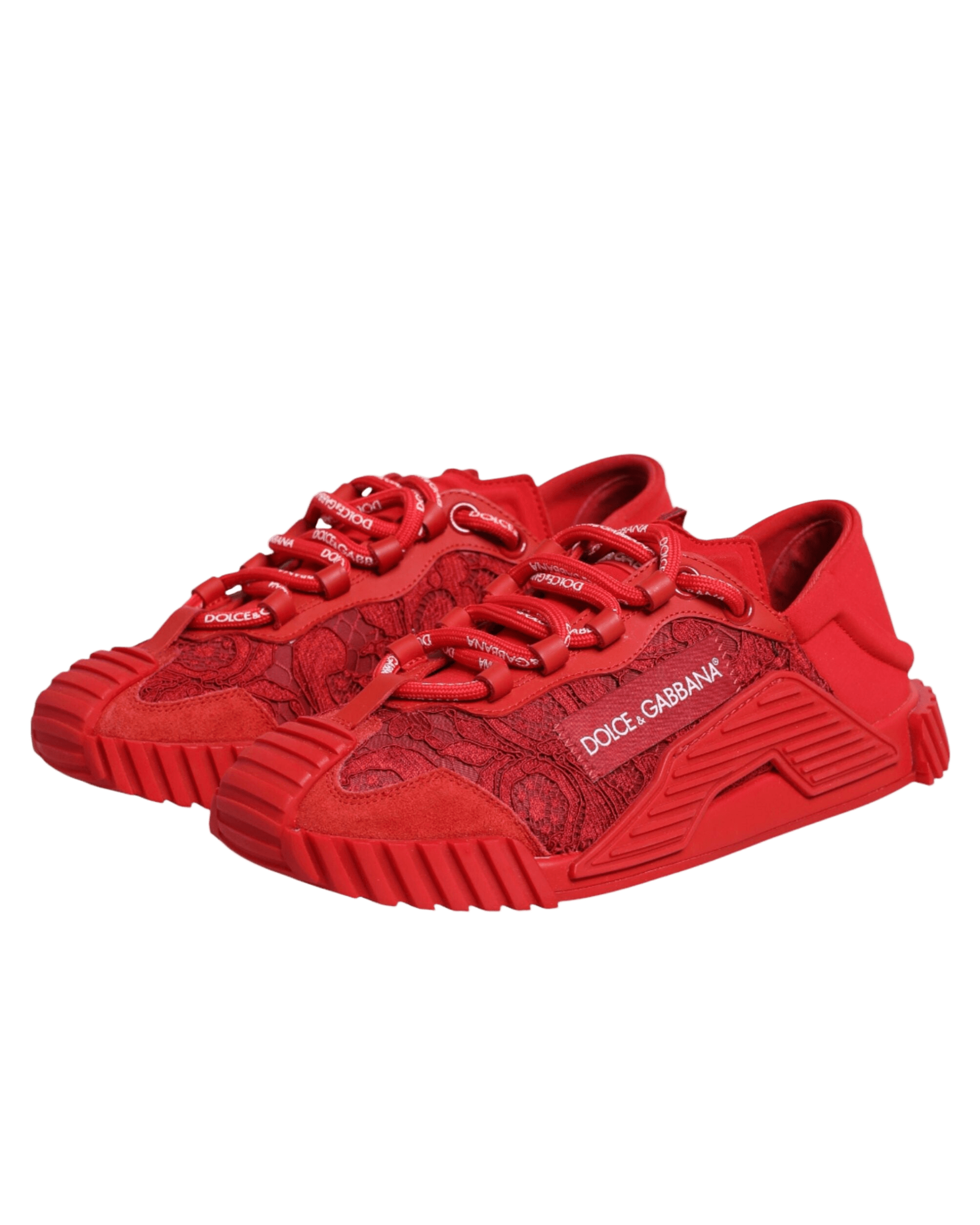 Dolce & Gabbana Red Lace Logo Low Top Ns1 Sneakers Shoes Glam Steals