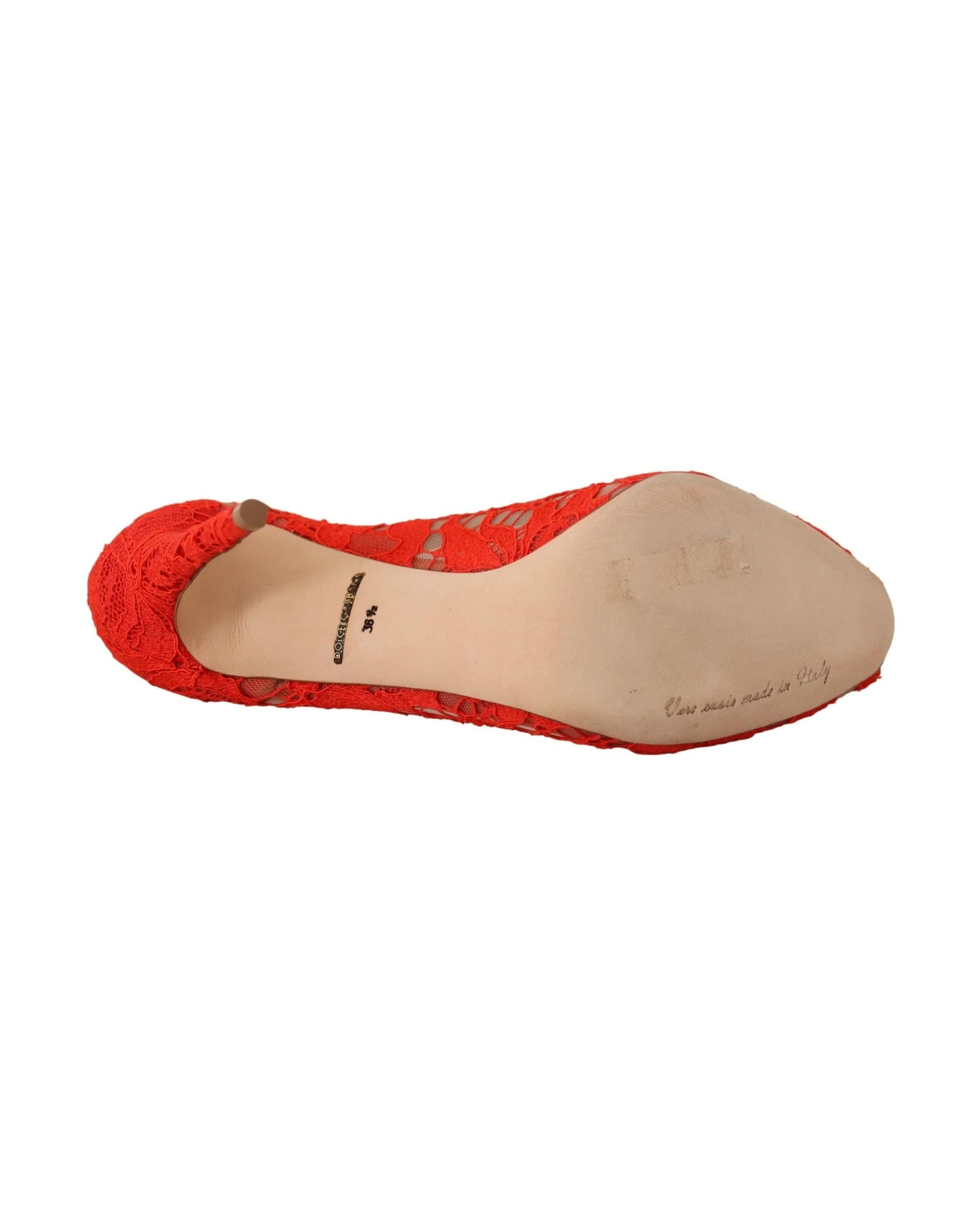 Dolce & Gabbana Red Lace Taormina Crystal Heels Pumps Heels