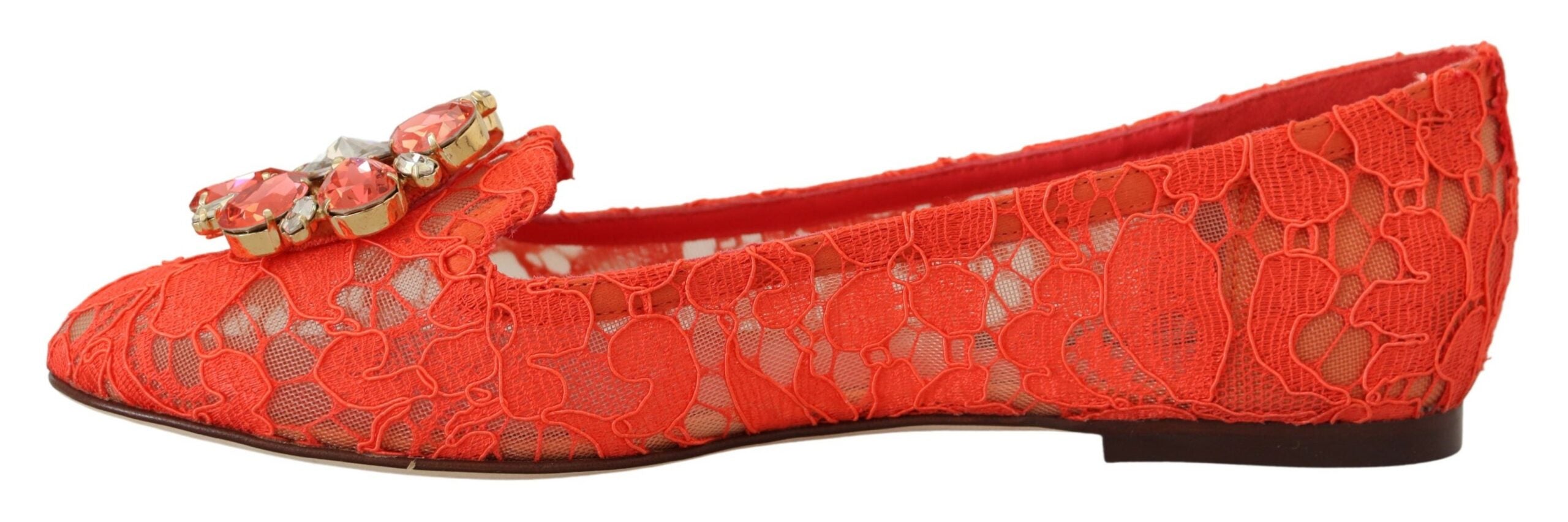 Dolce & Gabbana Red Lace Taormina Crystals Ballet Flats Glam Steals