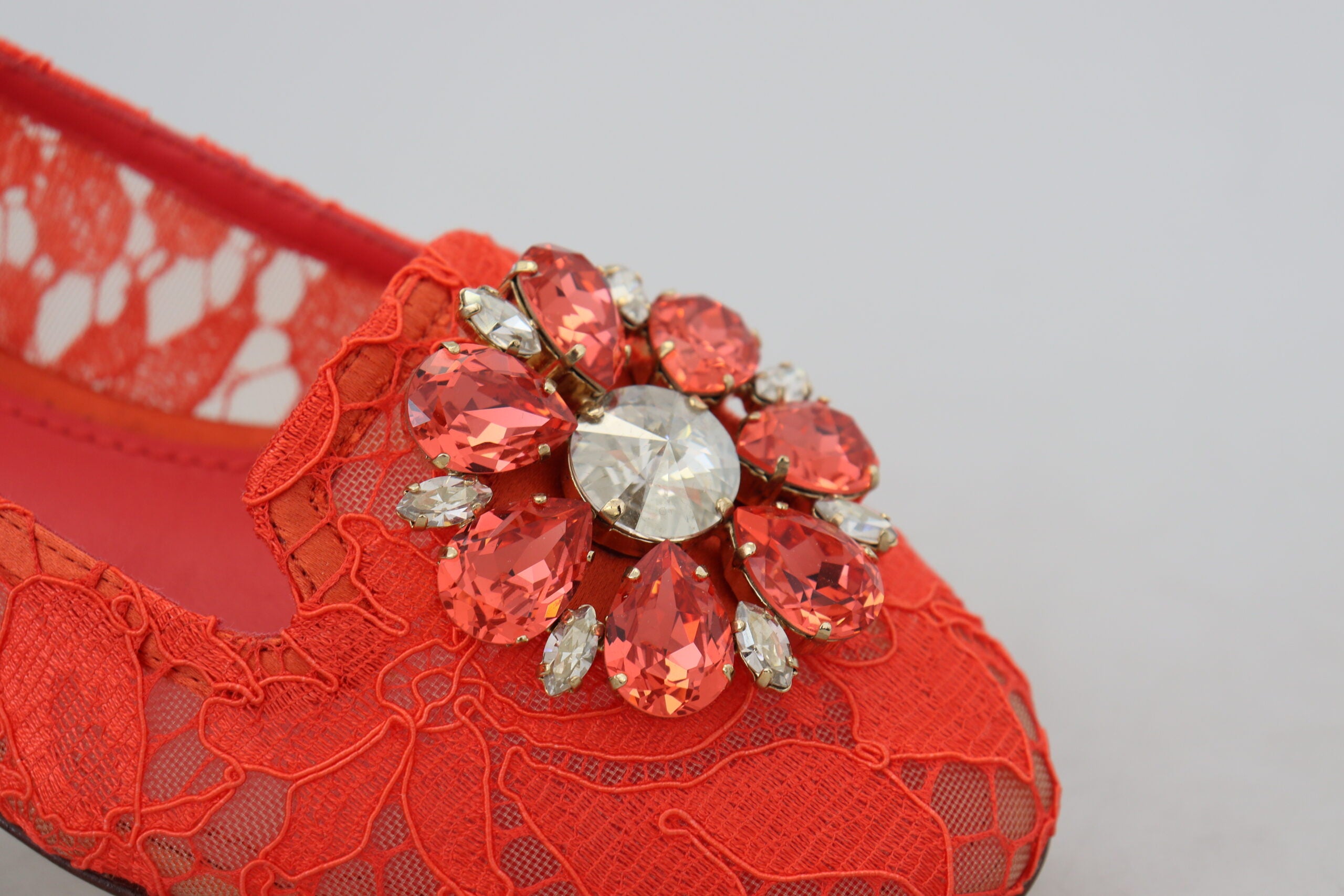 Dolce & Gabbana Red Lace Taormina Crystals Ballet Flats Glam Steals