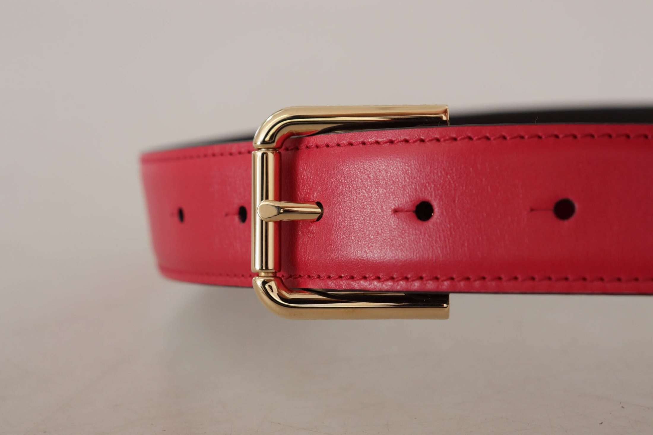 Dolce & Gabbana Red Leather Calf Gold Tone Logo Metal Buckle Belt Belts