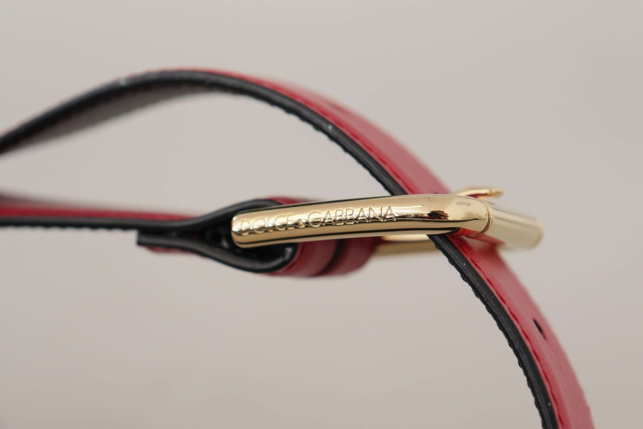 Dolce & Gabbana Red Leather Calf Gold Tone Logo Metal Buckle Belt Belts