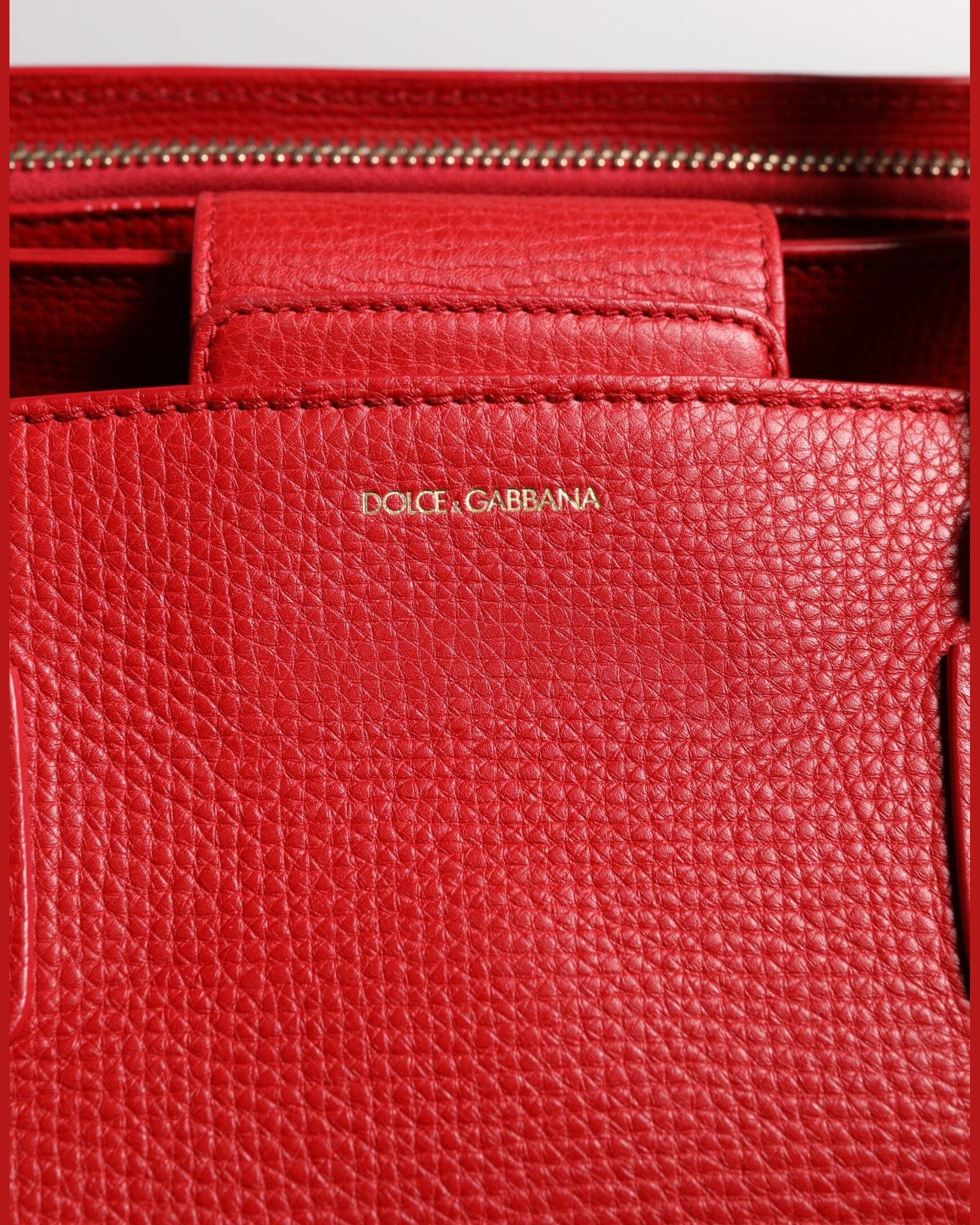 Dolce & Gabbana Red Leather Calfskin Logo Plaque Top Handle Bag Glam Steals