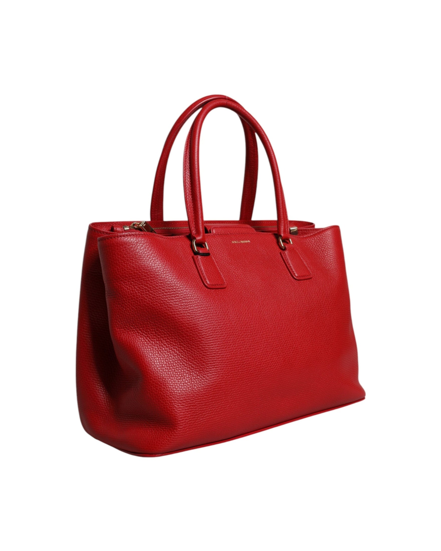 Dolce & Gabbana Red Leather Calfskin Logo Plaque Top Handle Bag Glam Steals
