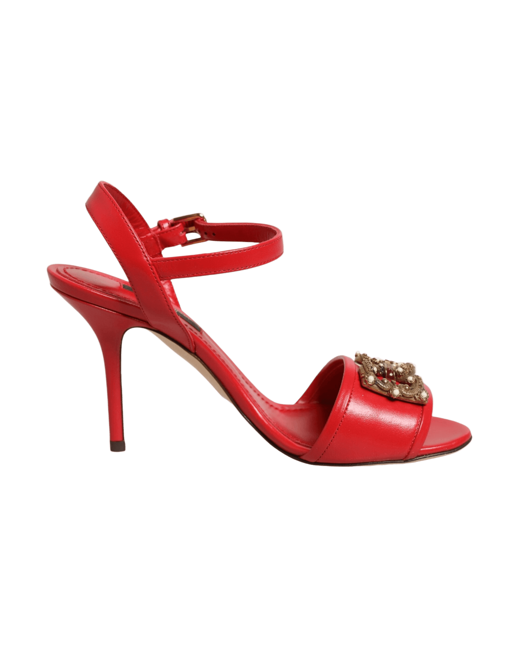 Dolce & Gabbana Red Leather Dg Amore Heels Sandals Shoes Heels