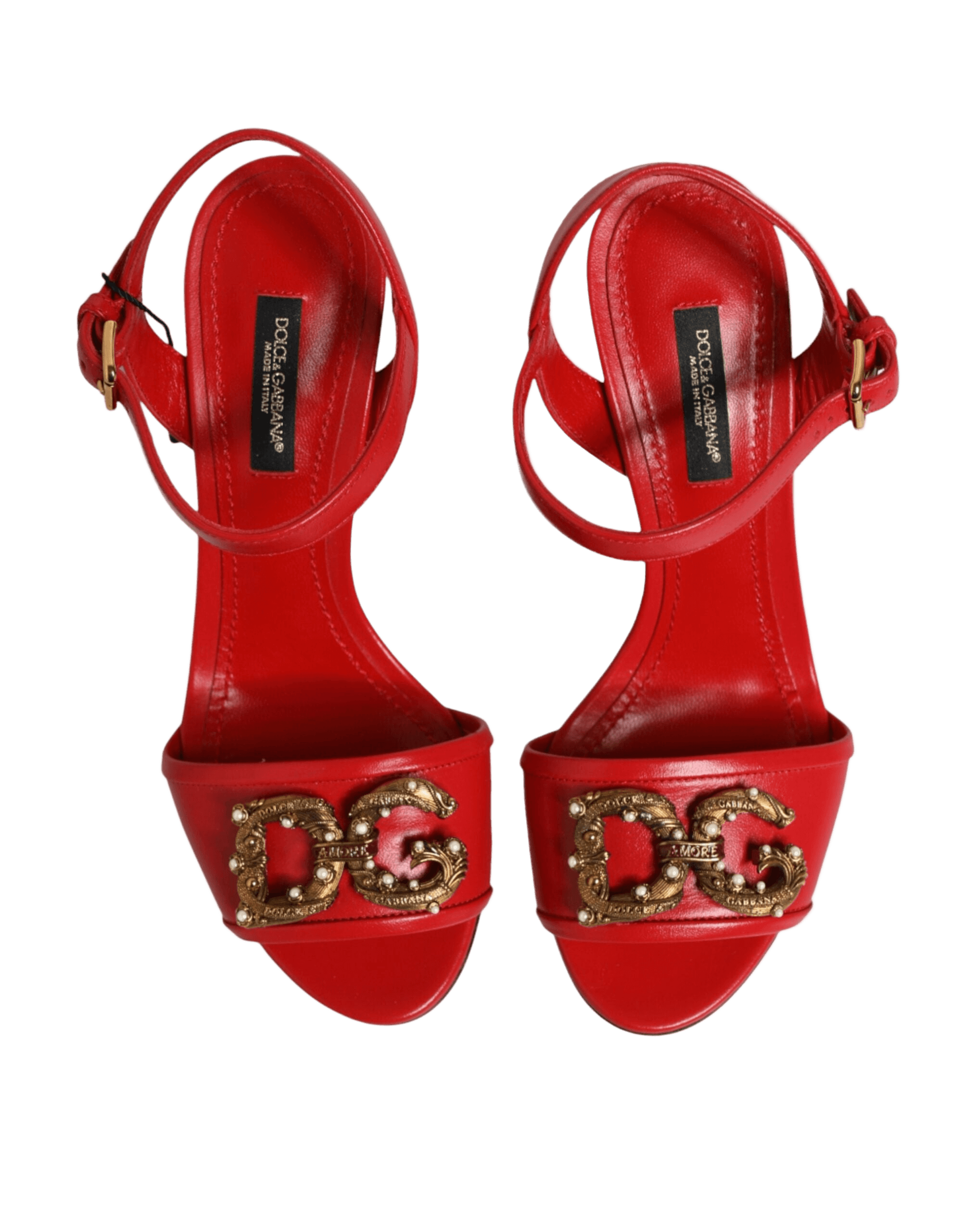 Dolce & Gabbana Red Leather Dg Amore Heels Sandals Shoes Glam Steals