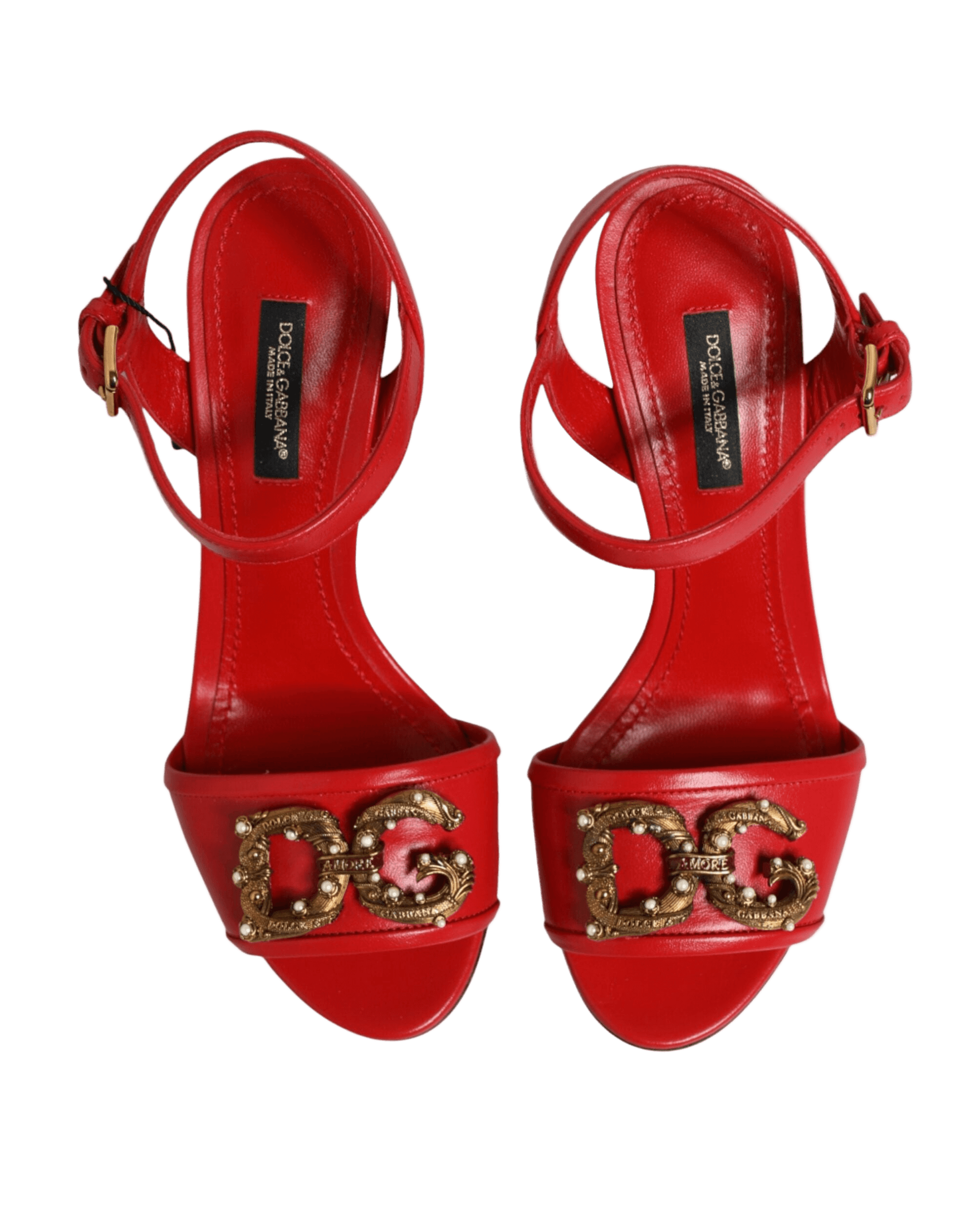 Dolce & Gabbana Red Leather Dg Amore Heels Sandals Shoes Glam Steals
