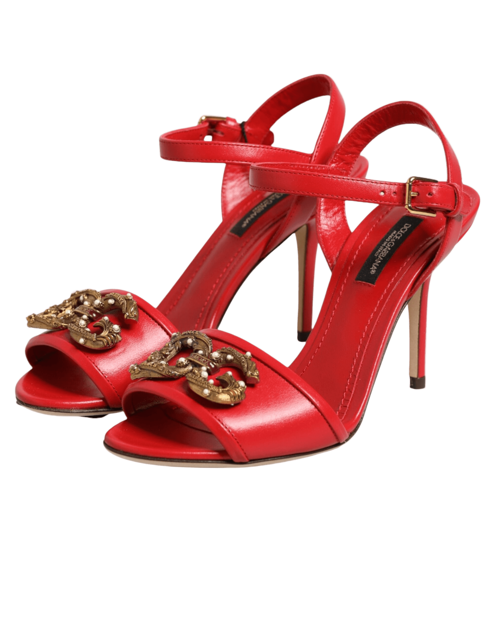 Dolce & Gabbana Red Leather Dg Amore Heels Sandals Shoes Glam Steals