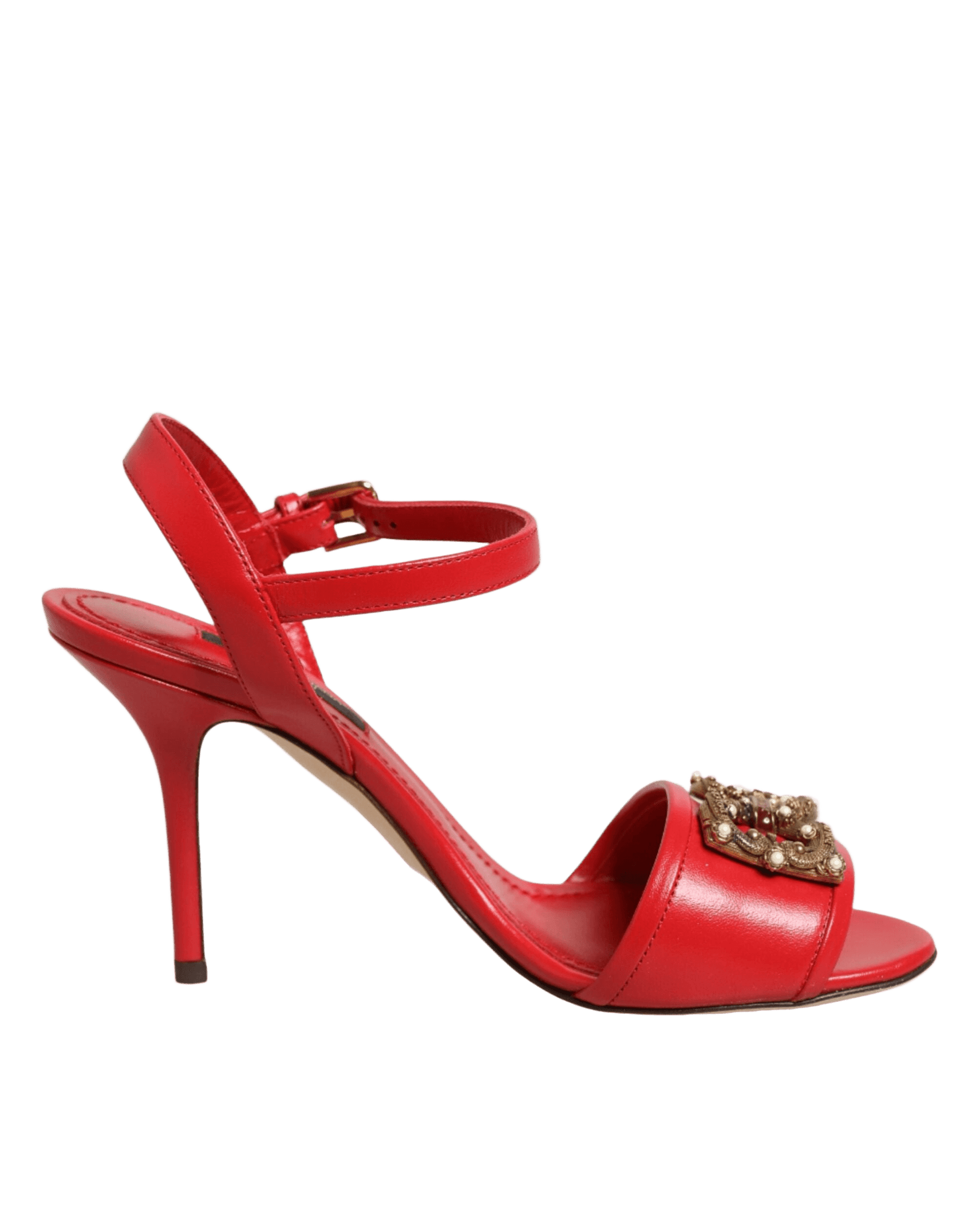 Dolce & Gabbana Red Leather Dg Amore Heels Sandals Shoes Heels